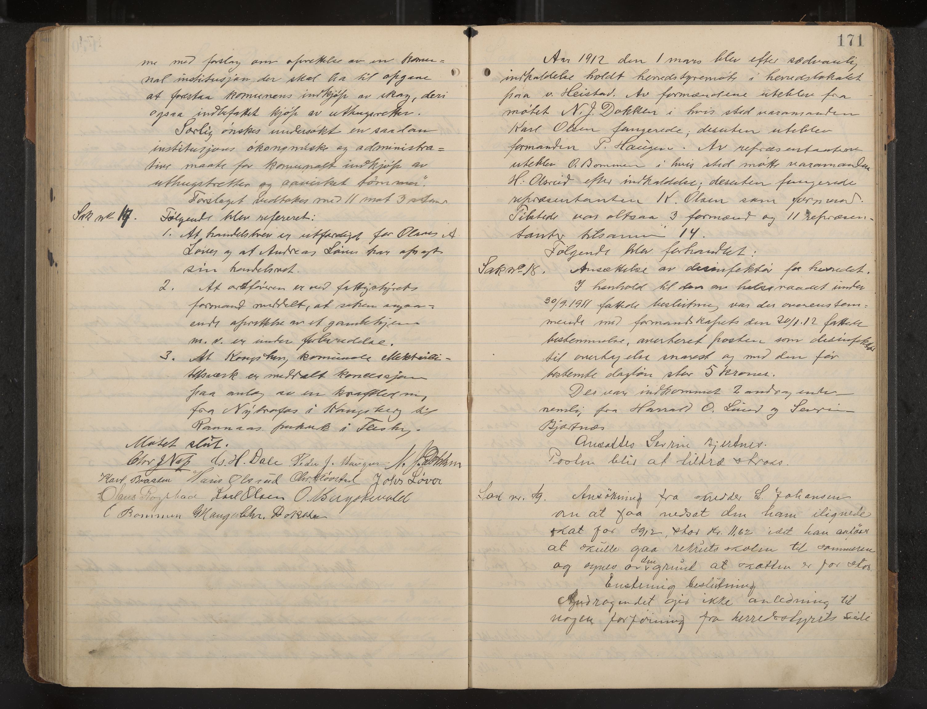 Øvre Sandsvær formannskap og sentraladministrasjon, IKAK/0630021/A/L0001: Møtebok med register, 1908-1913, p. 171