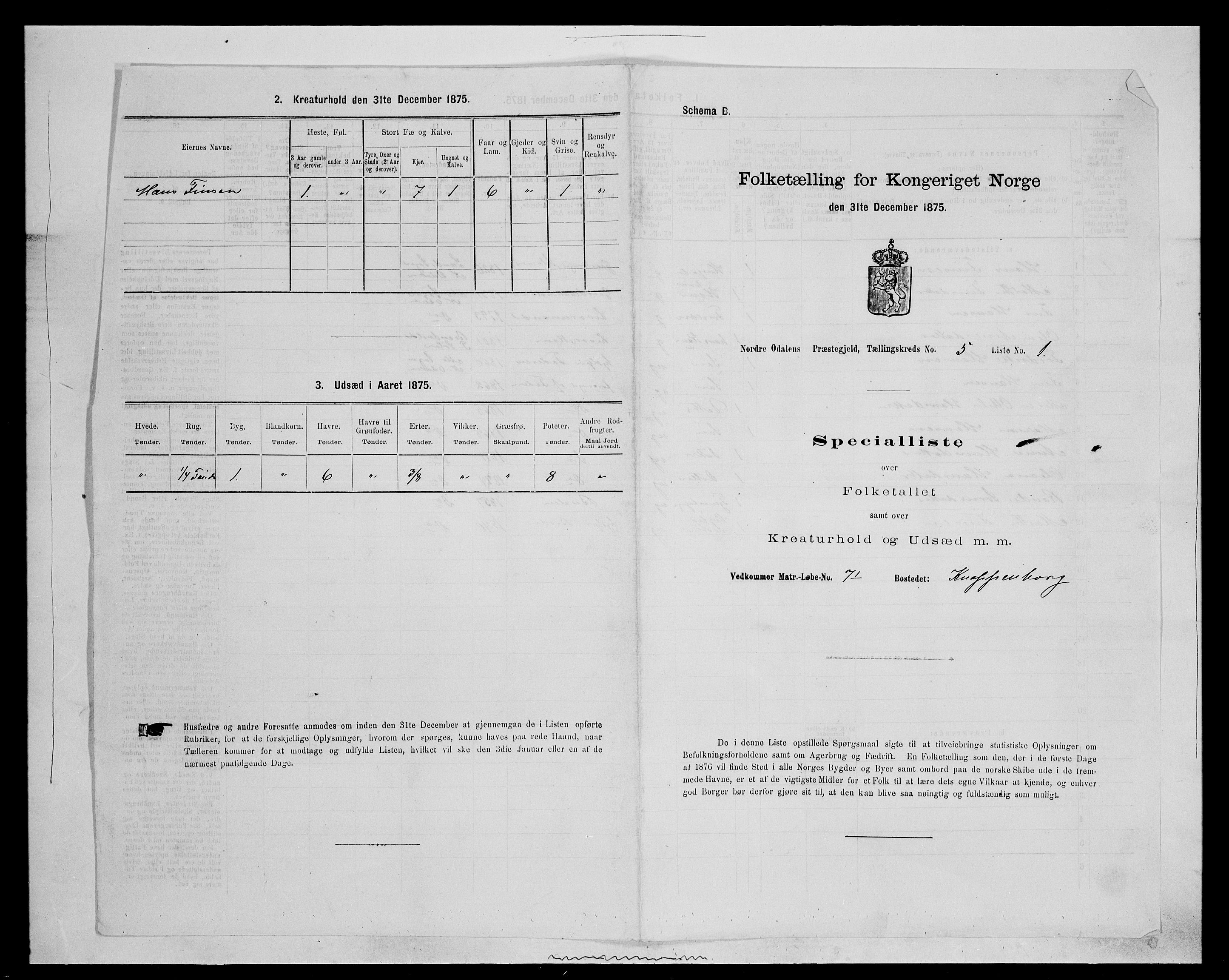 SAH, 1875 census for 0418P Nord-Odal, 1875, p. 750