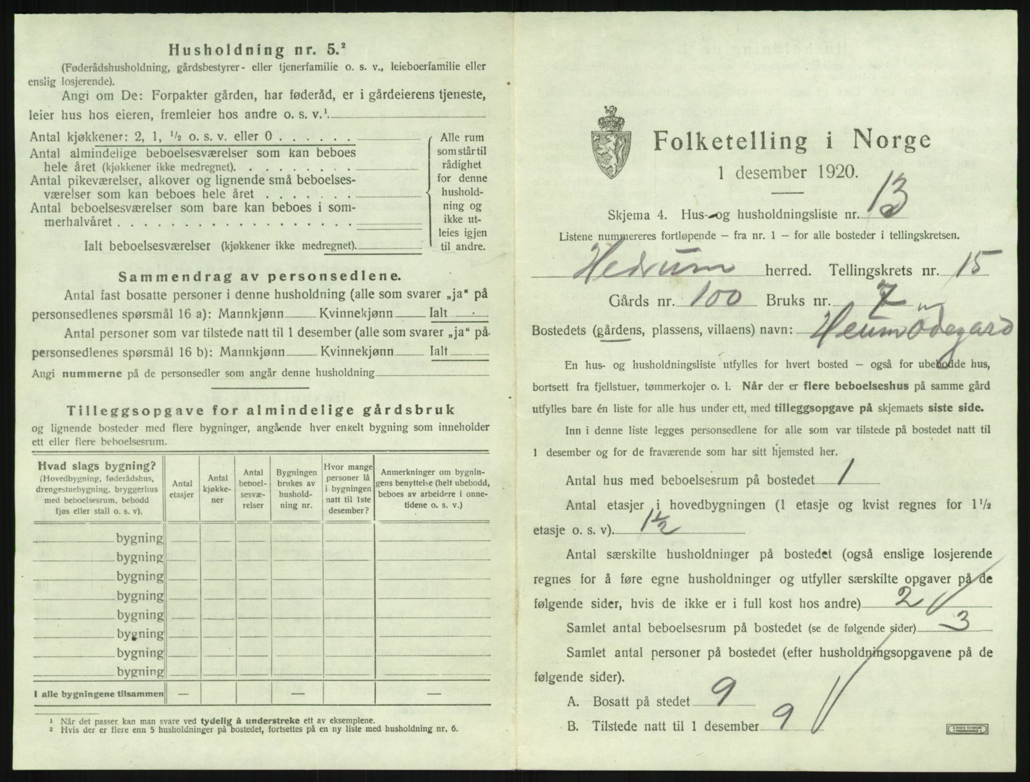 SAKO, 1920 census for Hedrum, 1920, p. 1437