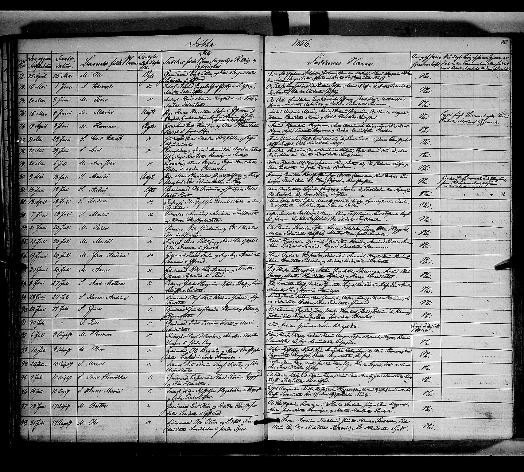 Nord-Odal prestekontor, SAH/PREST-032/H/Ha/Haa/L0003: Parish register (official) no. 3, 1851-1865, p. 30