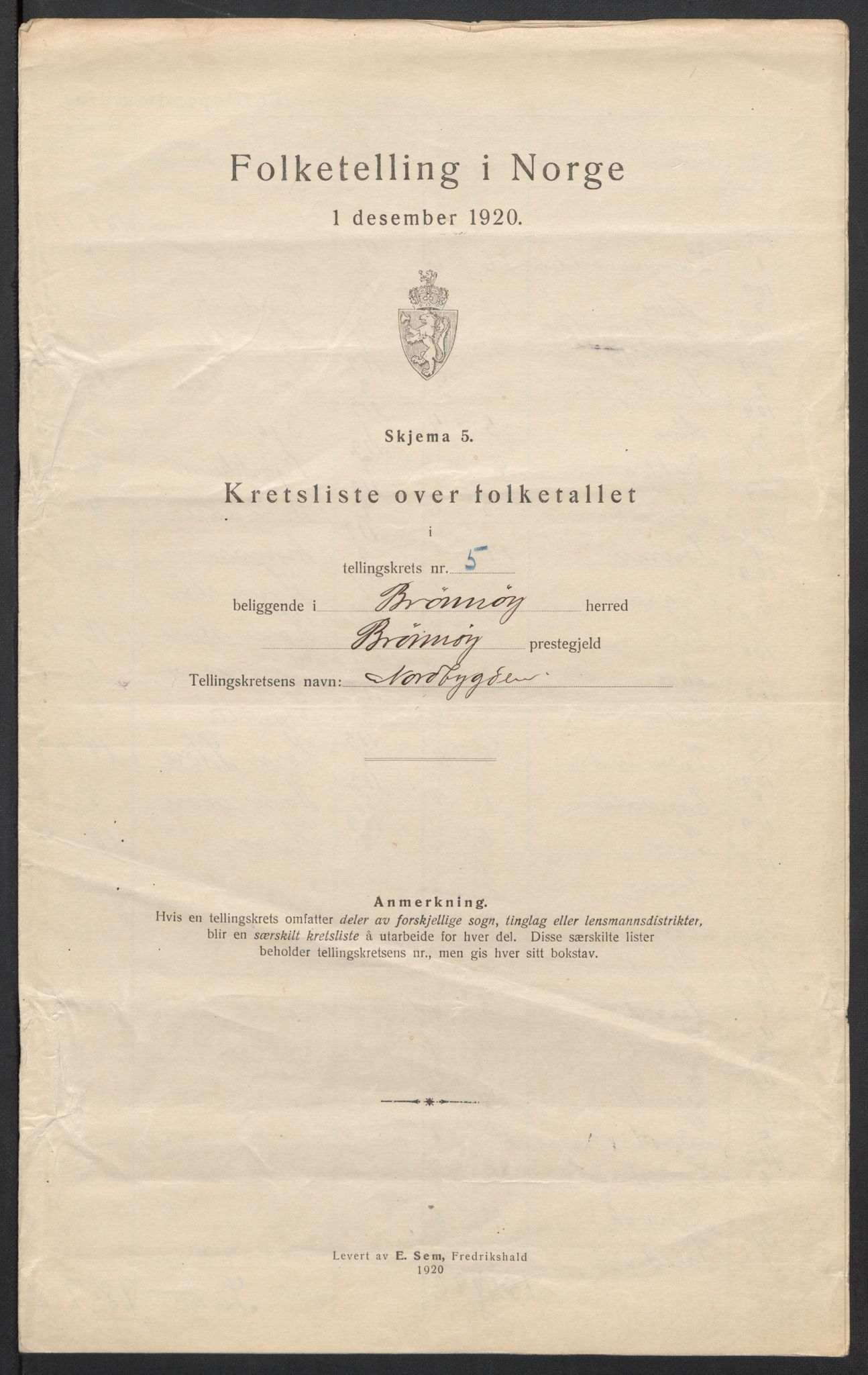 SAT, 1920 census for Brønnøy, 1920, p. 22