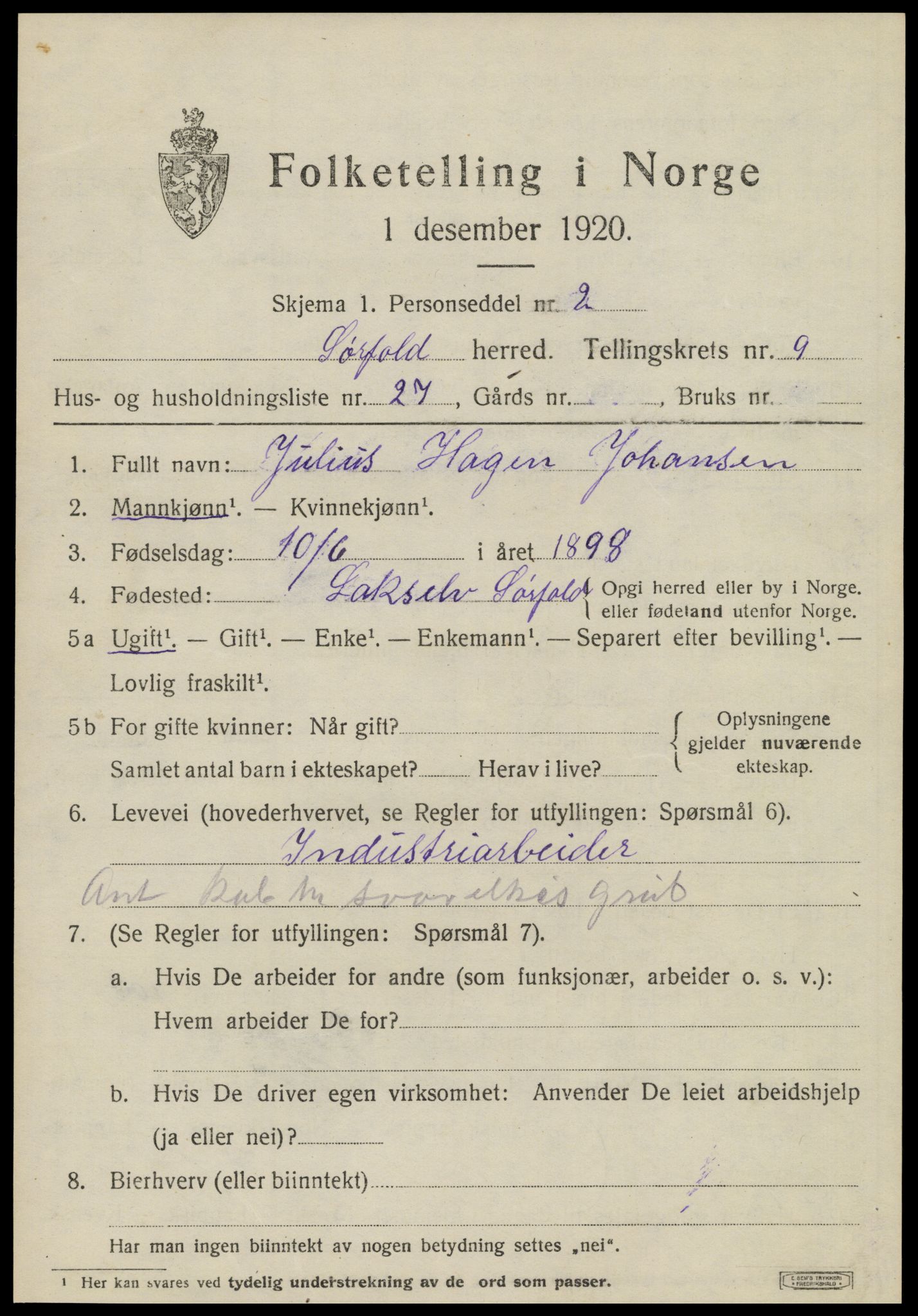 SAT, 1920 census for Sørfold, 1920, p. 5175