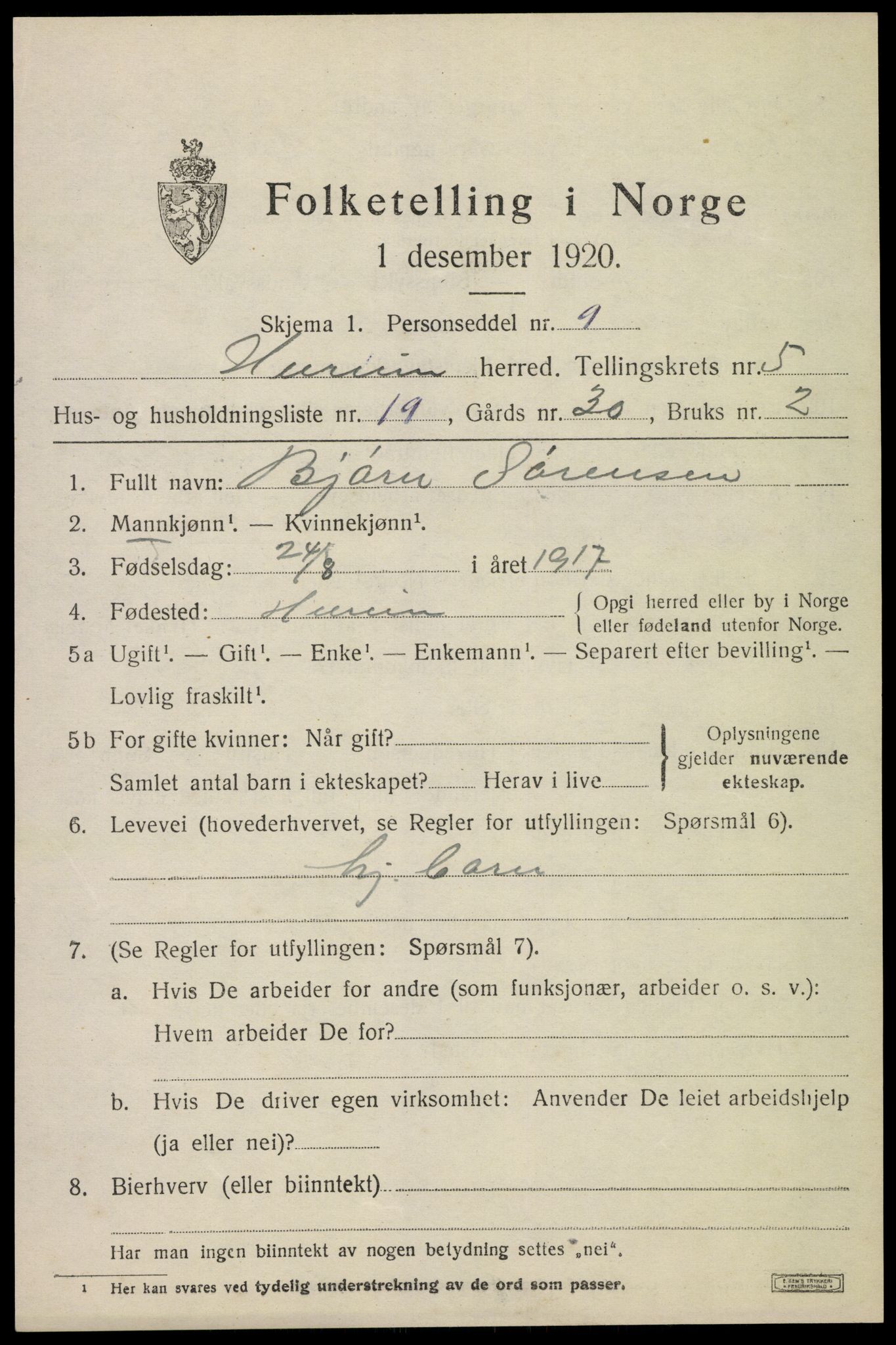 SAKO, 1920 census for Hurum, 1920, p. 6324