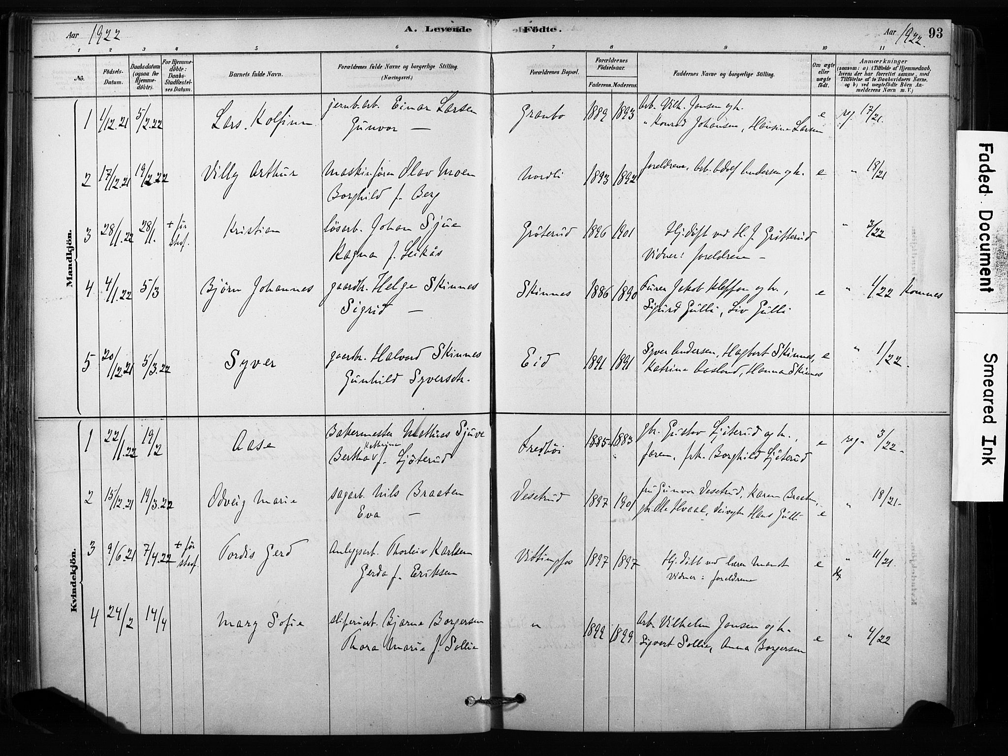 Sandsvær kirkebøker, SAKO/A-244/F/Fc/L0001: Parish register (official) no. III 1, 1878-1923, p. 93