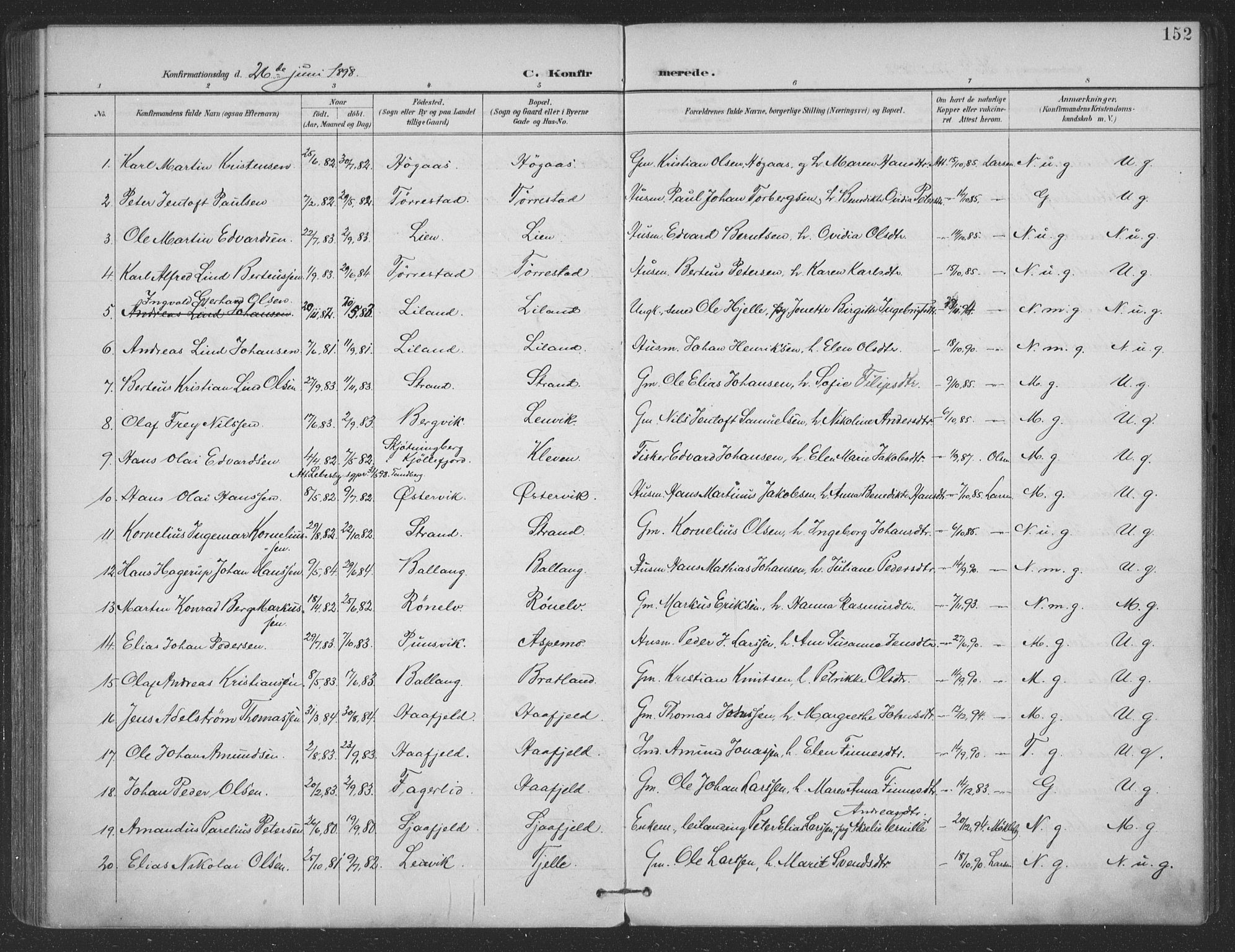 Ministerialprotokoller, klokkerbøker og fødselsregistre - Nordland, SAT/A-1459/863/L0899: Parish register (official) no. 863A11, 1897-1906, p. 152