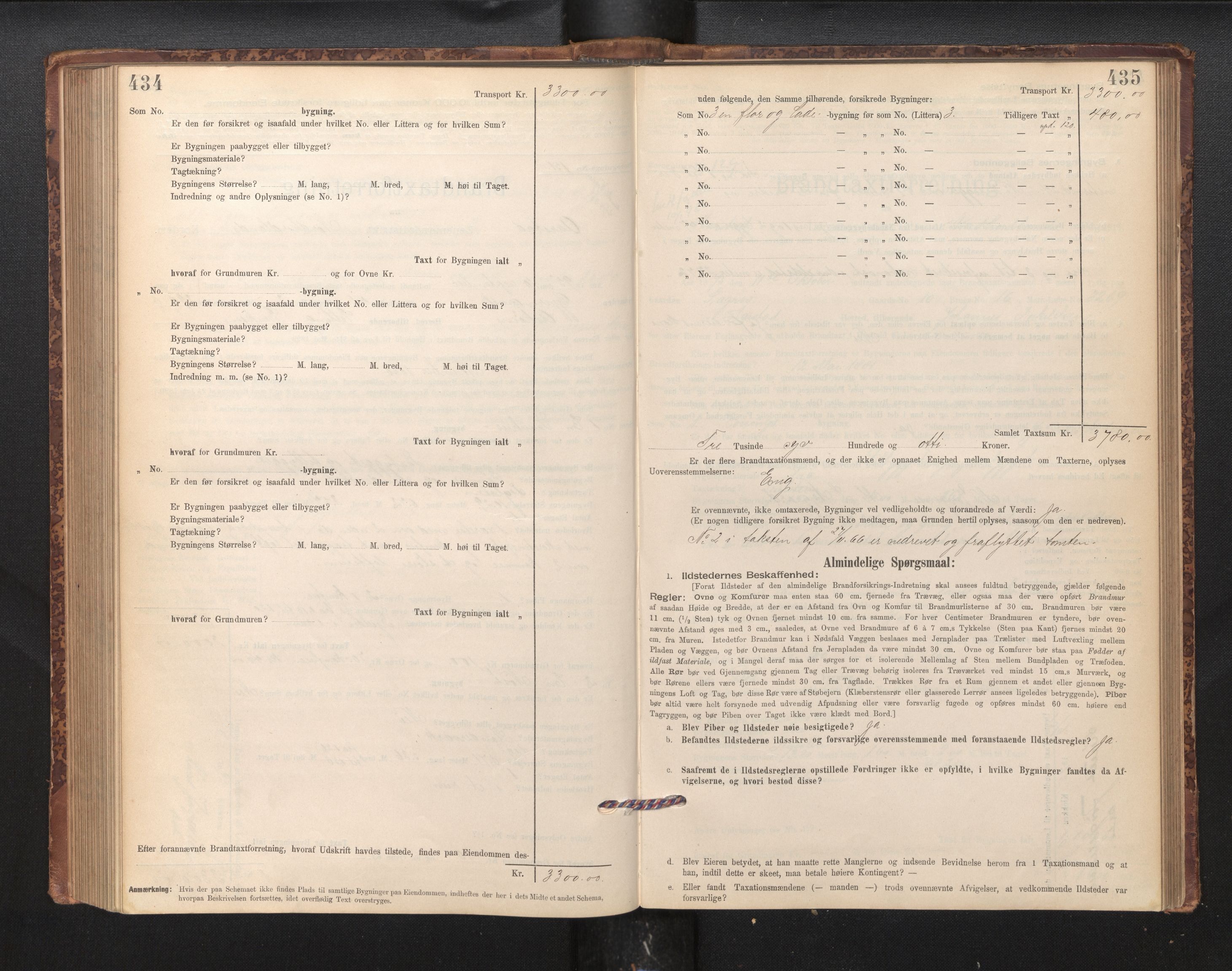 Lensmannen i Årstad, AV/SAB-A-36201/0012/L0011: Branntakstprotokoll,skjematakst, 1895-1901, p. 434-435