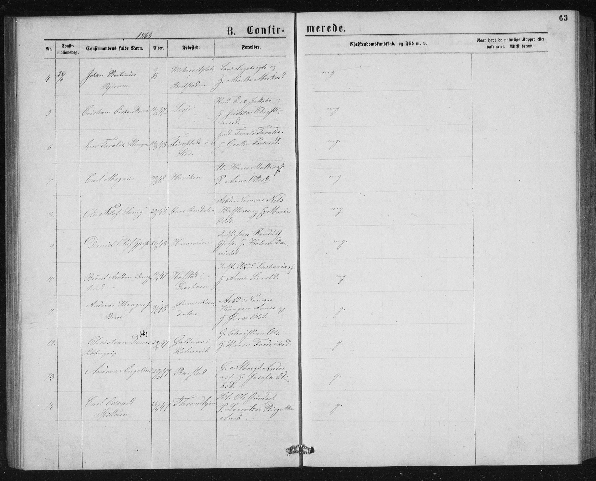 Ministerialprotokoller, klokkerbøker og fødselsregistre - Nord-Trøndelag, SAT/A-1458/768/L0567: Parish register (official) no. 768A02, 1837-1865, p. 63