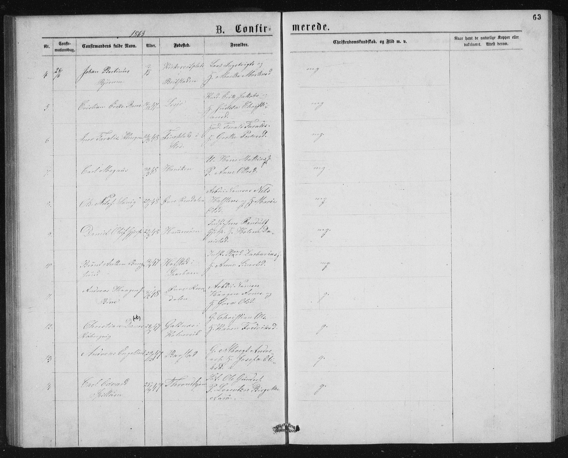 Ministerialprotokoller, klokkerbøker og fødselsregistre - Nord-Trøndelag, AV/SAT-A-1458/768/L0567: Parish register (official) no. 768A02, 1837-1865, p. 63