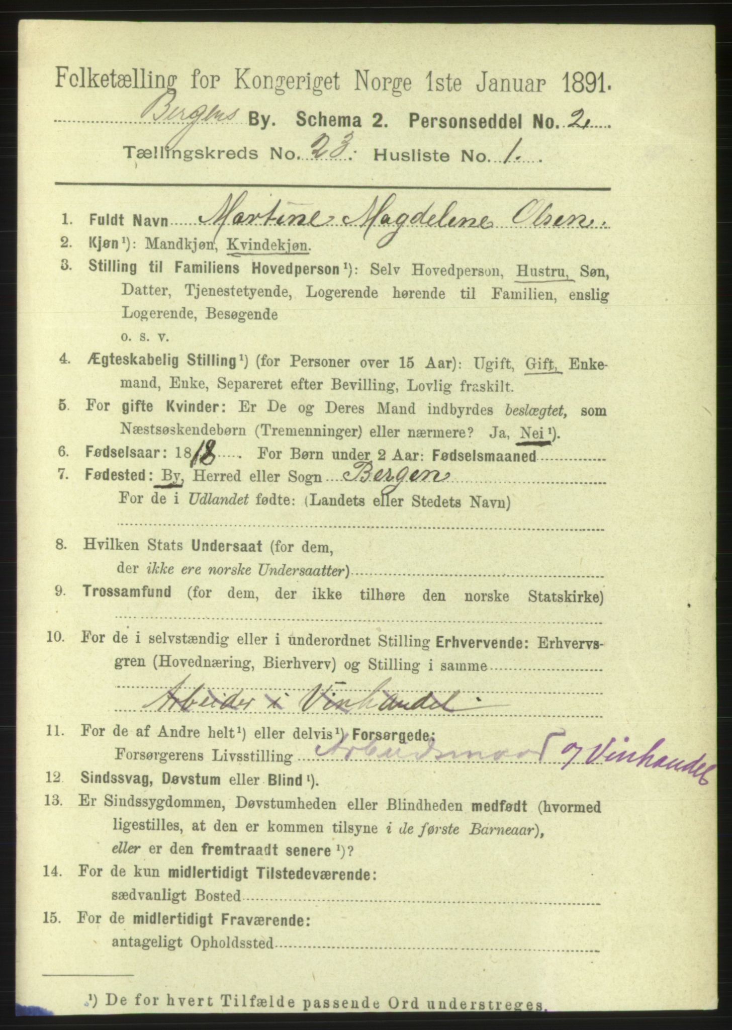 RA, 1891 Census for 1301 Bergen, 1891, p. 31296