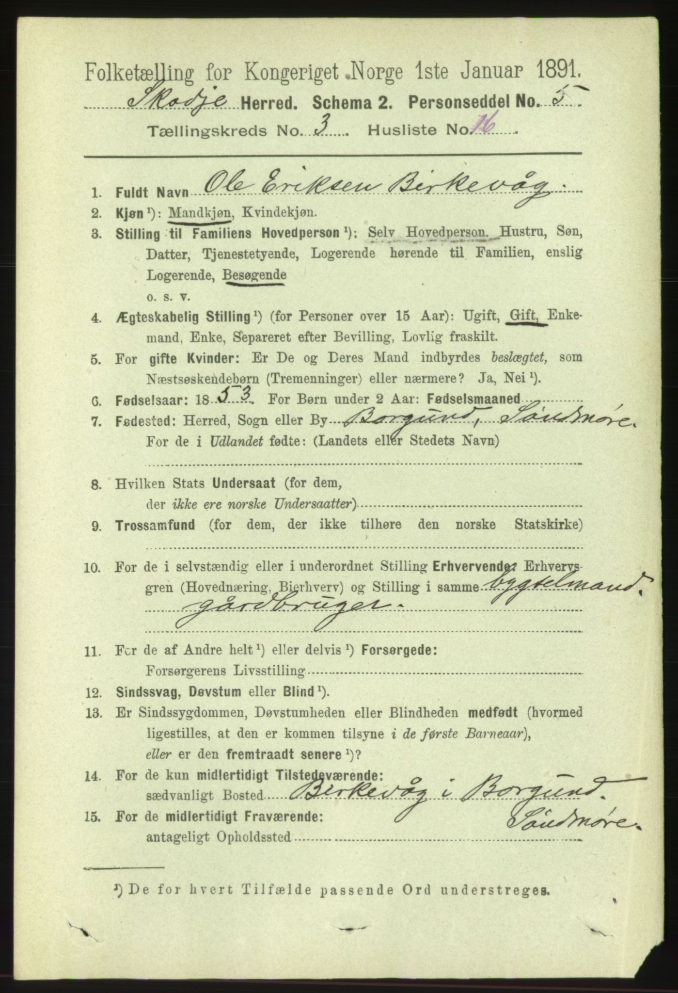 RA, 1891 census for 1529 Skodje, 1891, p. 552