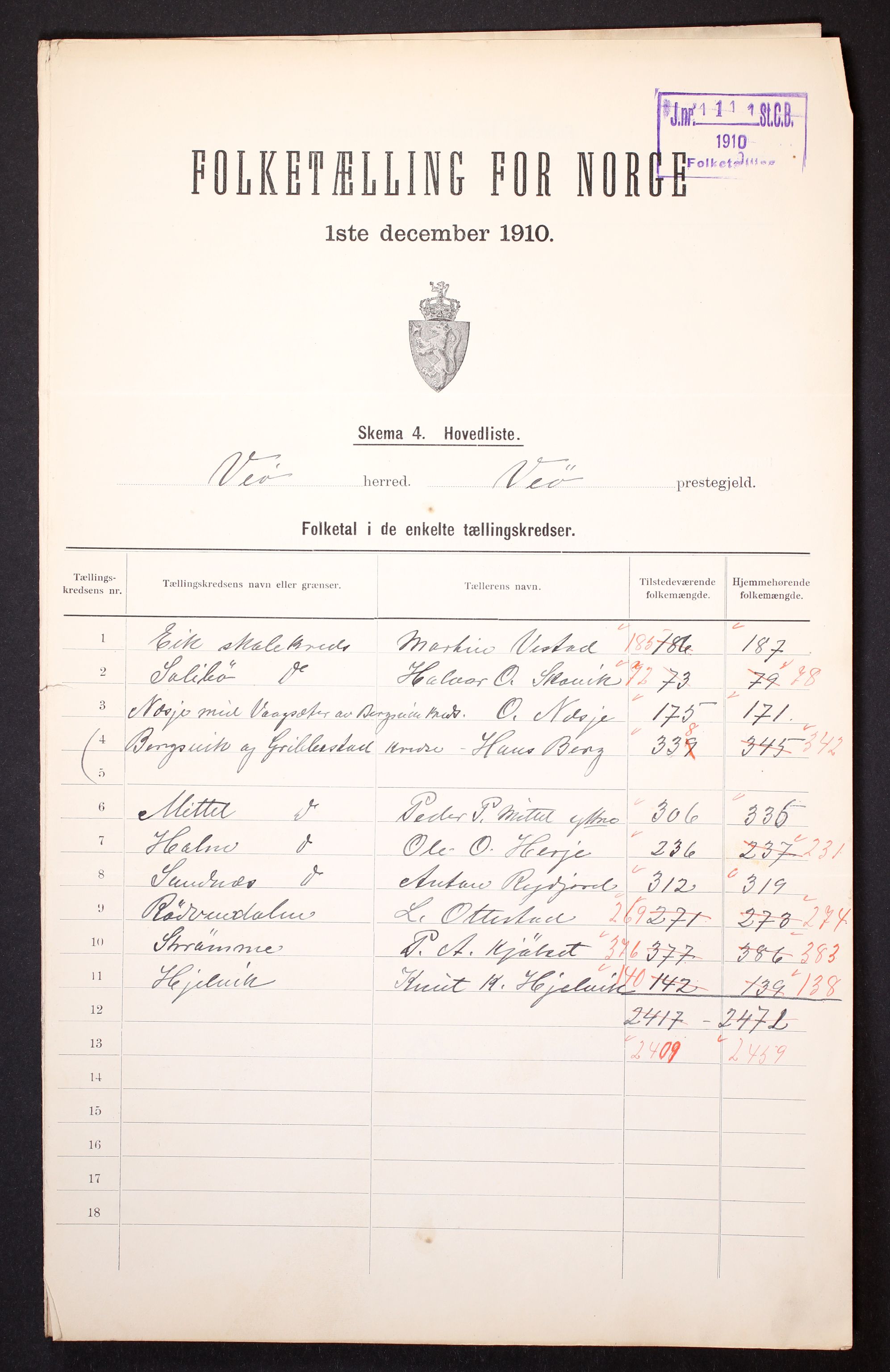 RA, 1910 census for Veøy, 1910, p. 2