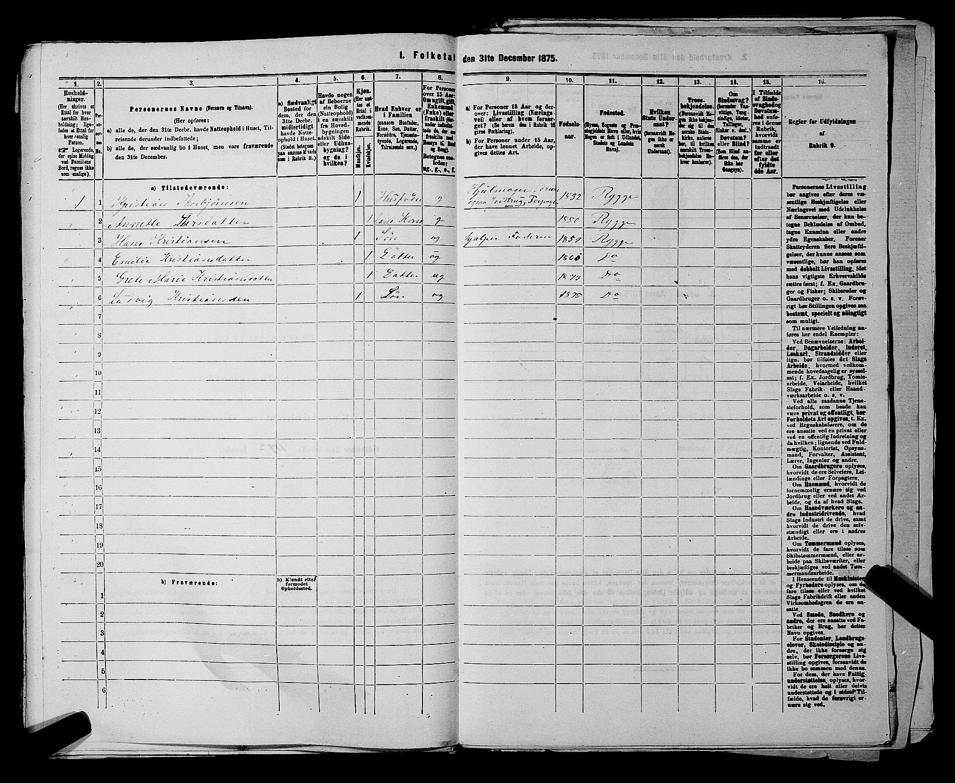 RA, 1875 census for 0136P Rygge, 1875, p. 801