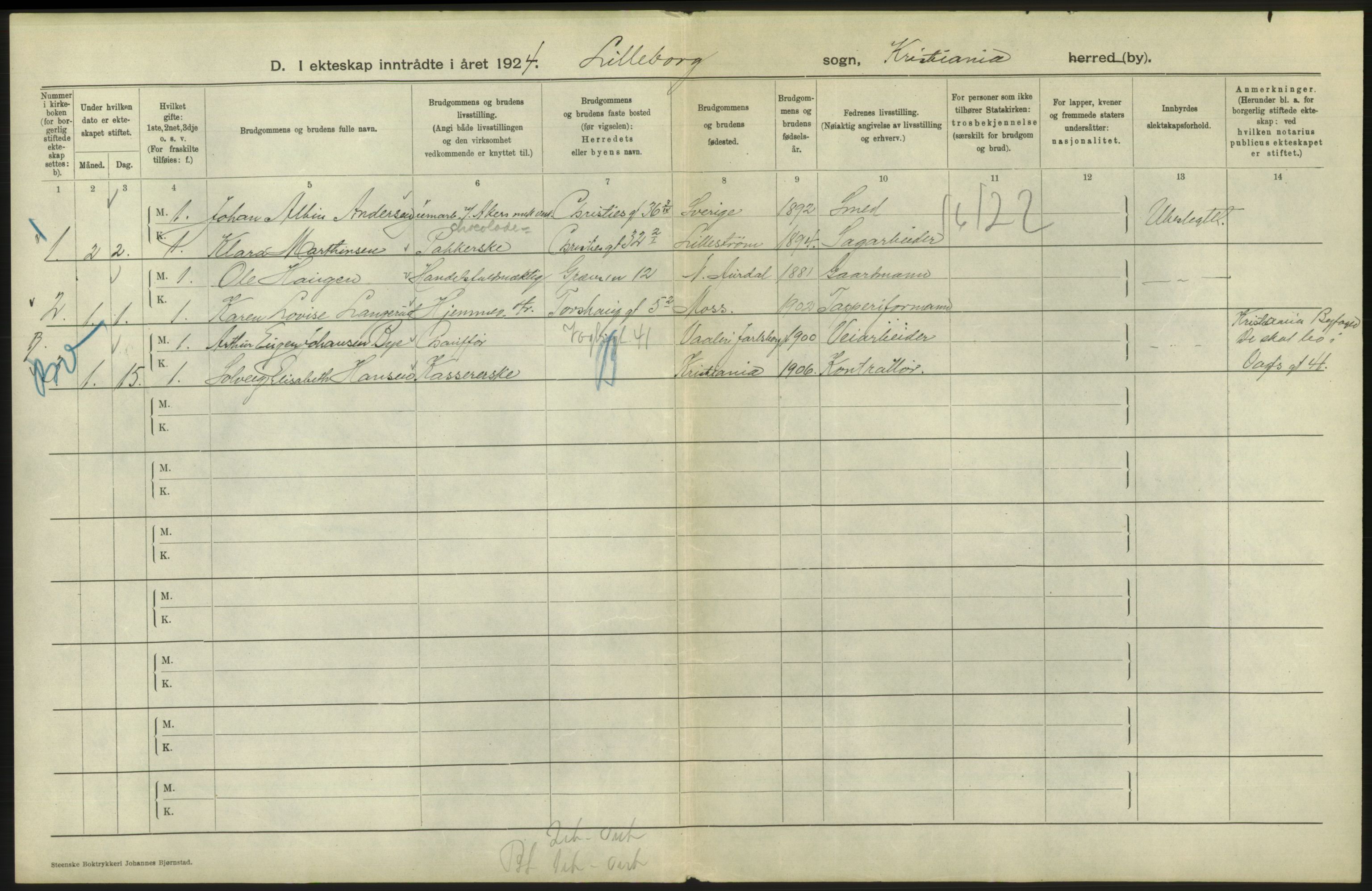 Statistisk sentralbyrå, Sosiodemografiske emner, Befolkning, AV/RA-S-2228/D/Df/Dfc/Dfcd/L0007: Kristiania: Gifte, 1924, p. 796