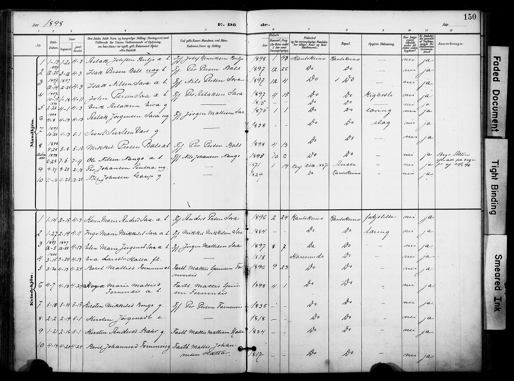 Kautokeino sokneprestembete, SATØ/S-1340/H/Ha/L0005.kirke: Parish register (official) no. 5, 1896-1916, p. 150