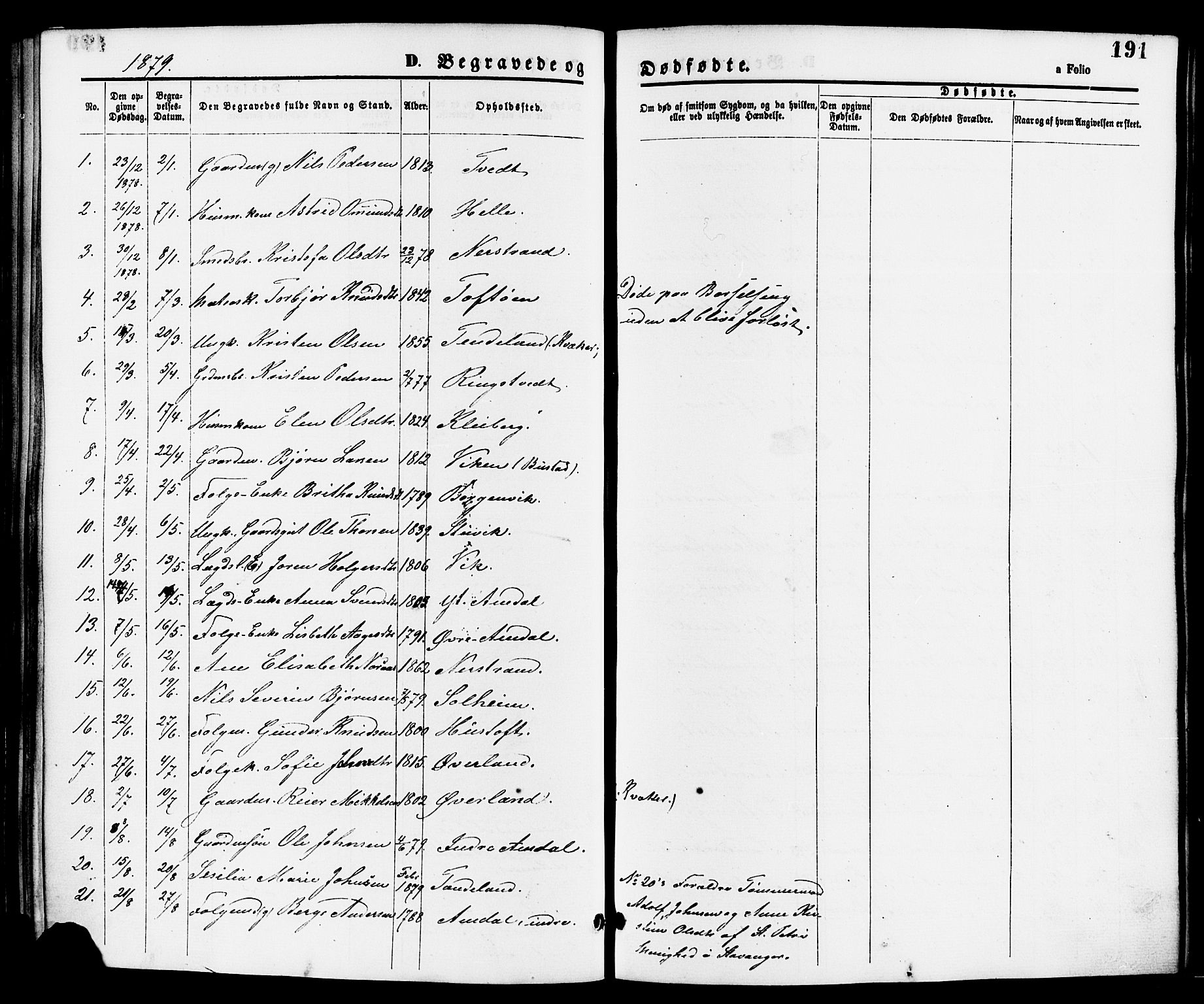 Nedstrand sokneprestkontor, SAST/A-101841/01/IV: Parish register (official) no. A 11, 1877-1887, p. 191