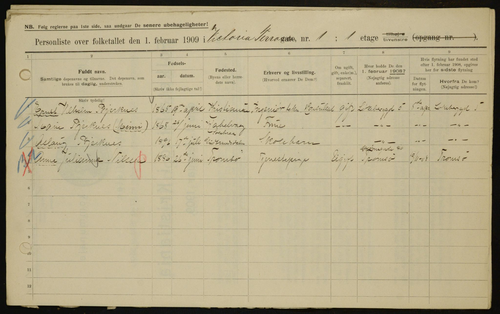 OBA, Municipal Census 1909 for Kristiania, 1909, p. 112009