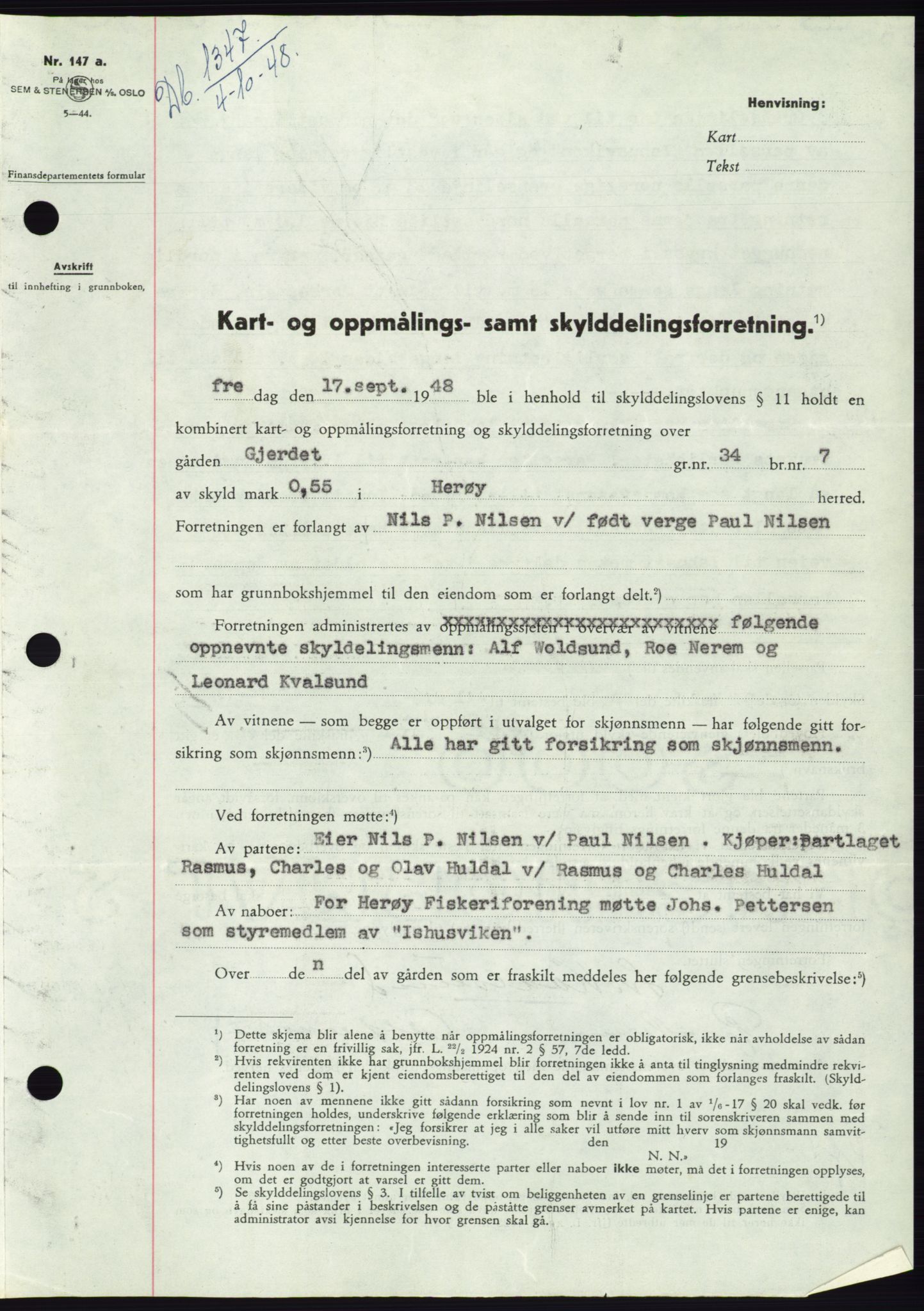 Søre Sunnmøre sorenskriveri, AV/SAT-A-4122/1/2/2C/L0083: Mortgage book no. 9A, 1948-1949, Diary no: : 1347/1948