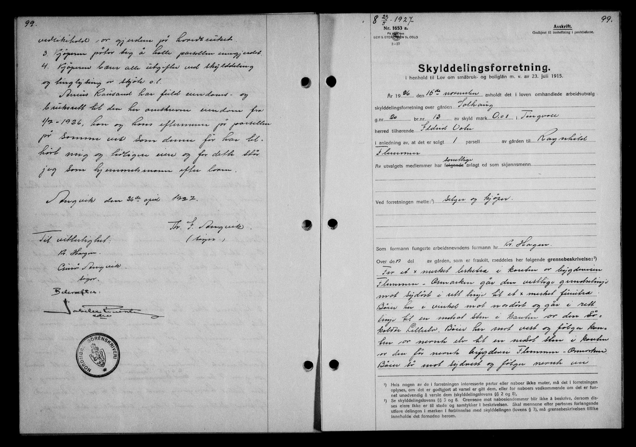 Nordmøre sorenskriveri, AV/SAT-A-4132/1/2/2Ca/L0062: Mortgage book no. 52, 1927-1927, Deed date: 23.05.1927