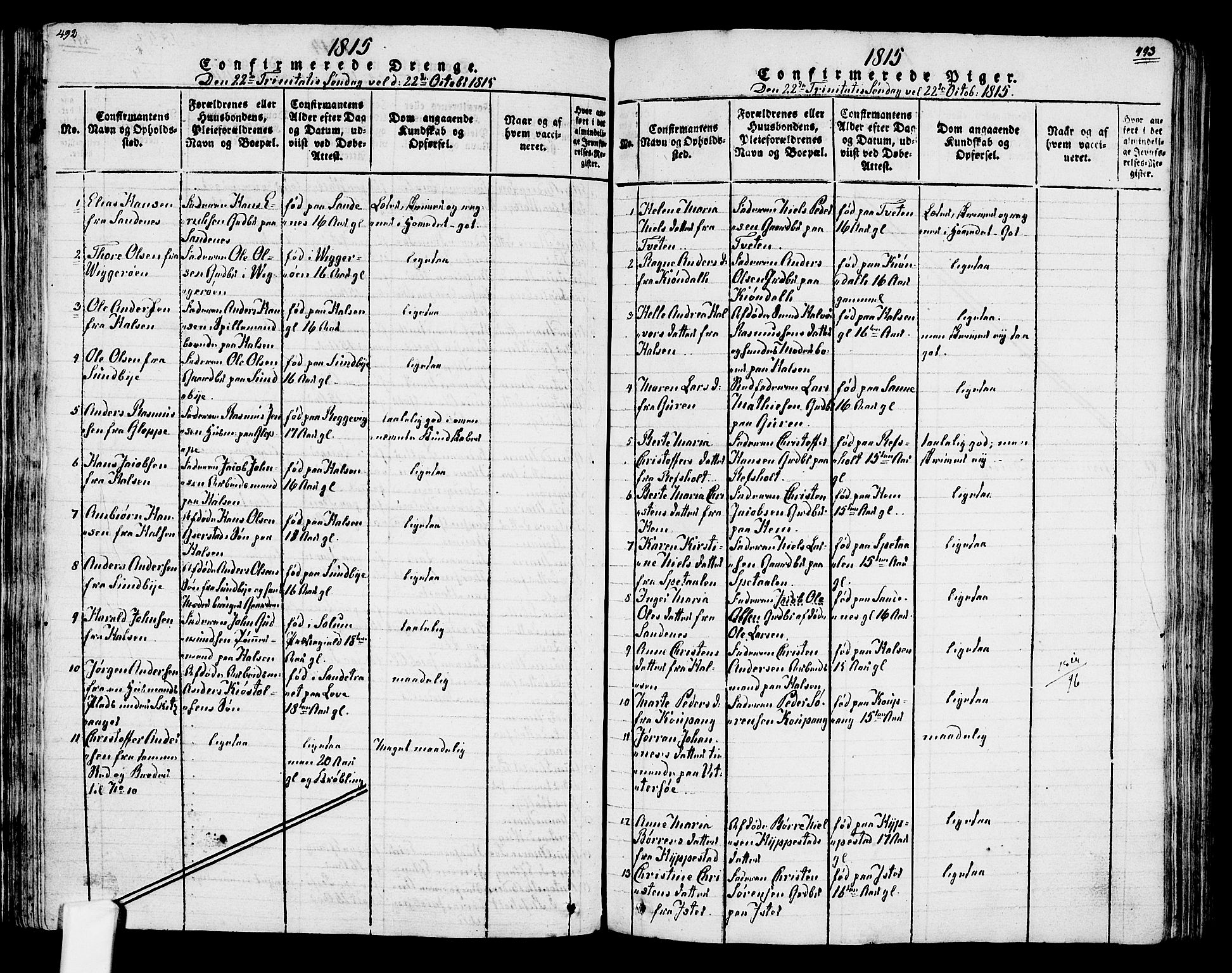 Tjølling kirkebøker, SAKO/A-60/F/Fa/L0005: Parish register (official) no. 5, 1814-1836, p. 492-493