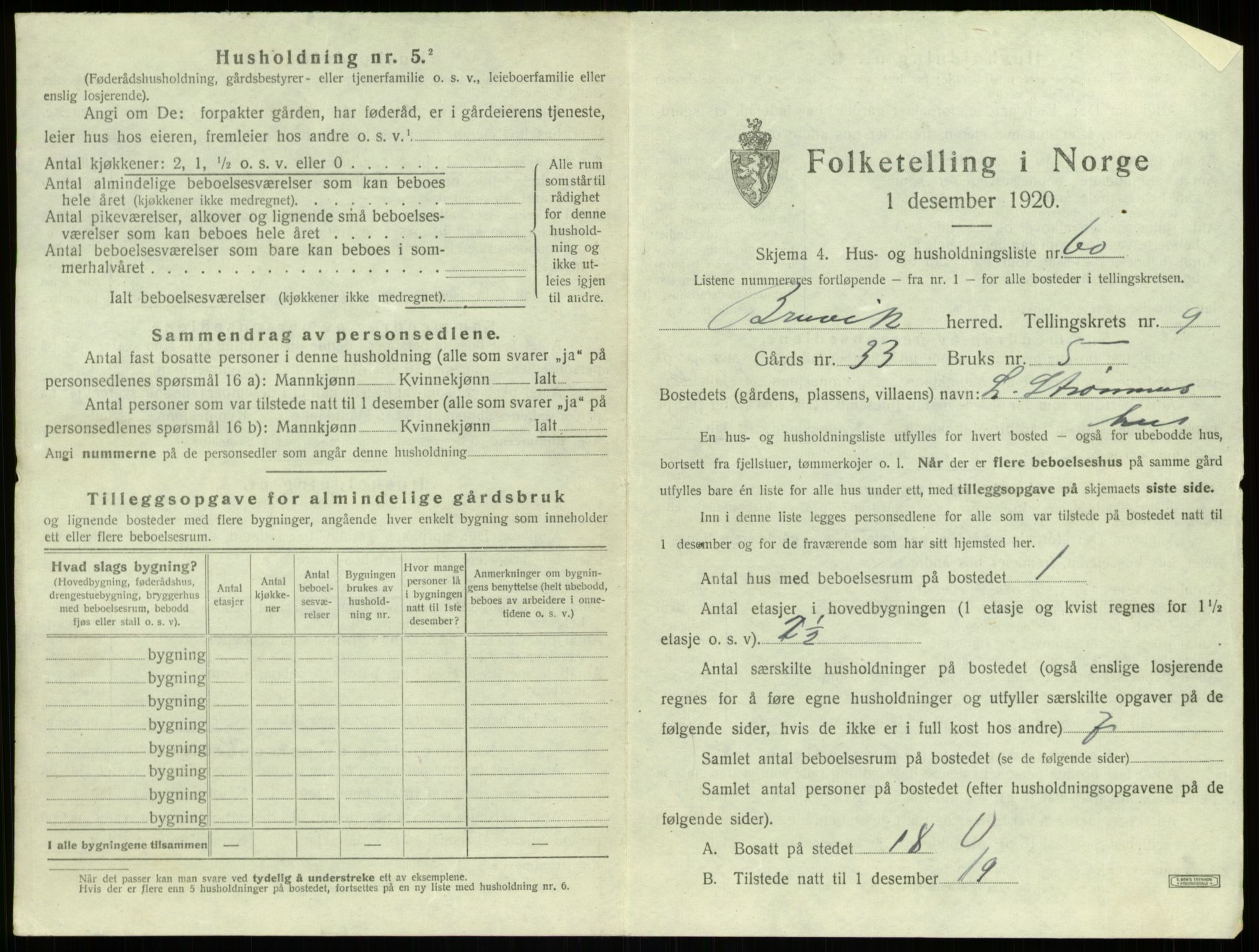 SAB, 1920 census for Bruvik, 1920, p. 743