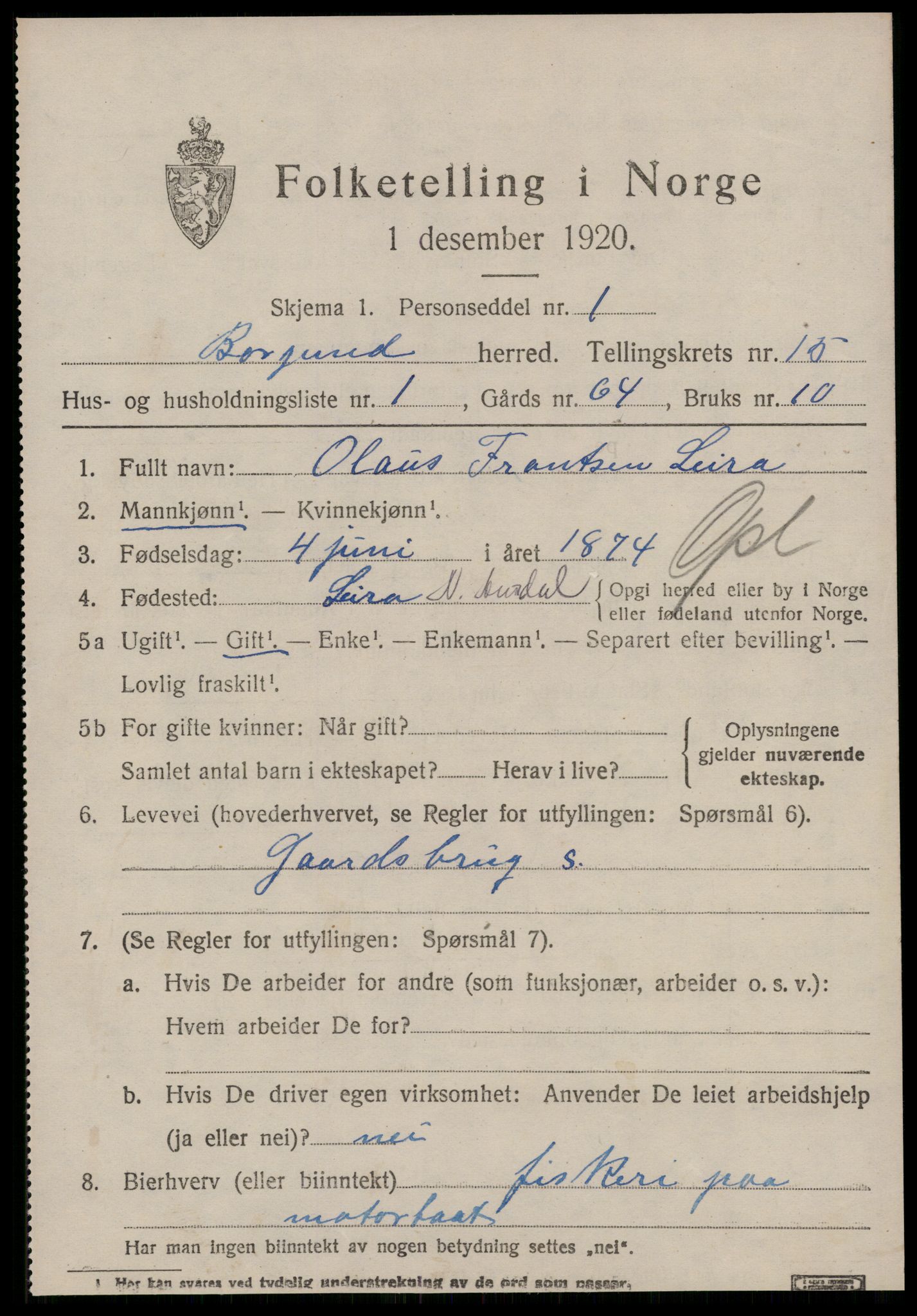 SAT, 1920 census for Borgund, 1920, p. 11258