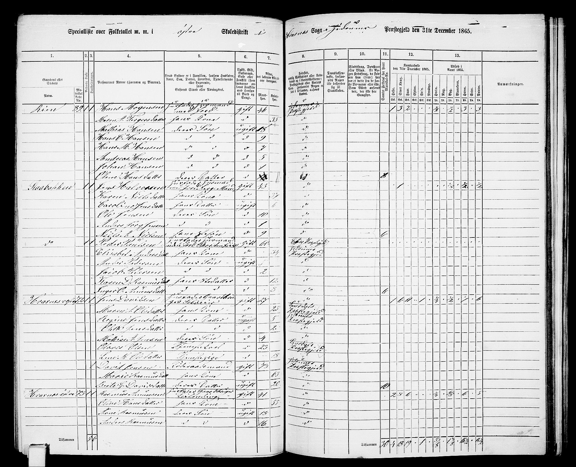 RA, 1865 census for Hedrum, 1865, p. 143