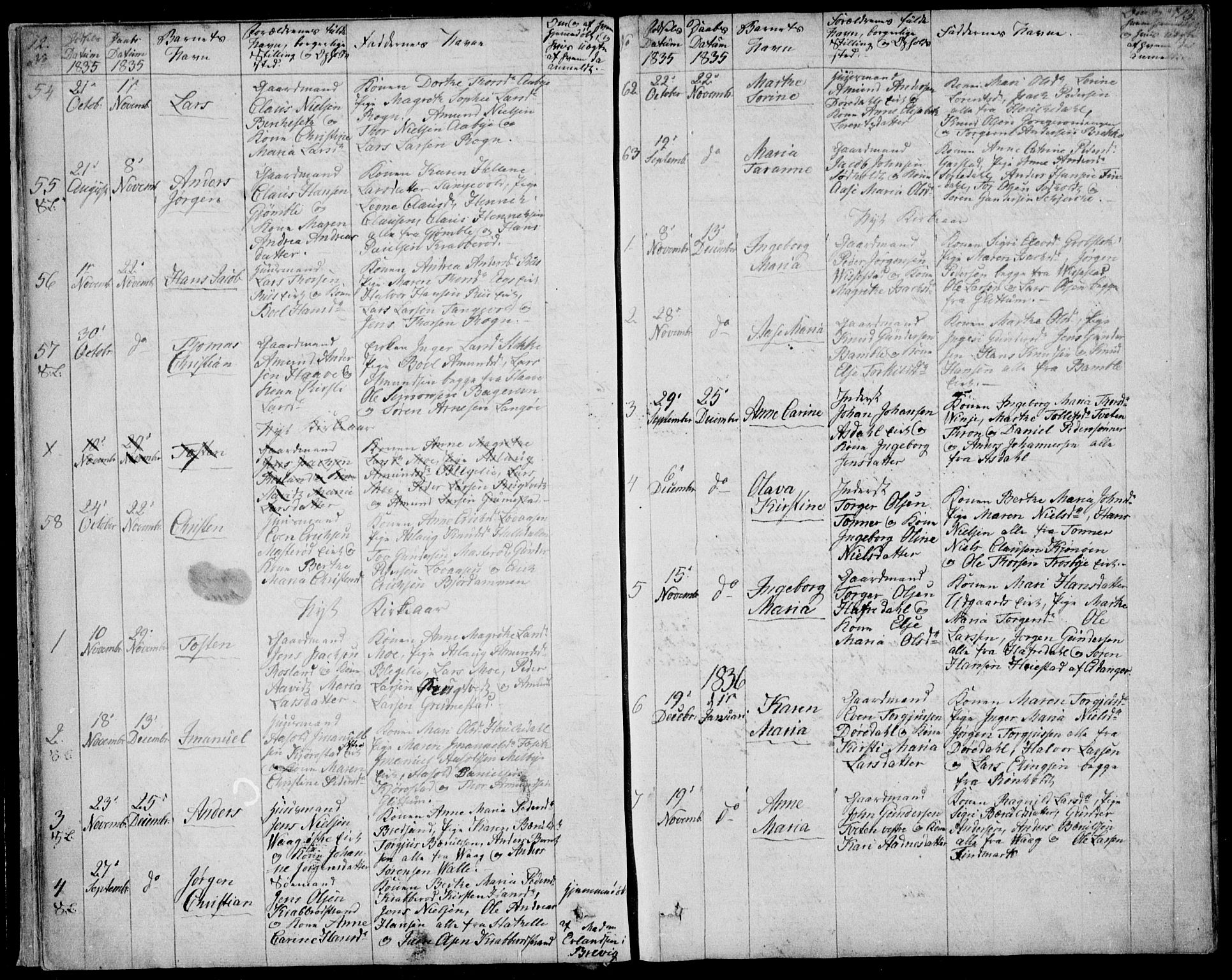 Bamble kirkebøker, AV/SAKO-A-253/F/Fa/L0004: Parish register (official) no. I 4, 1834-1853, p. 12-13