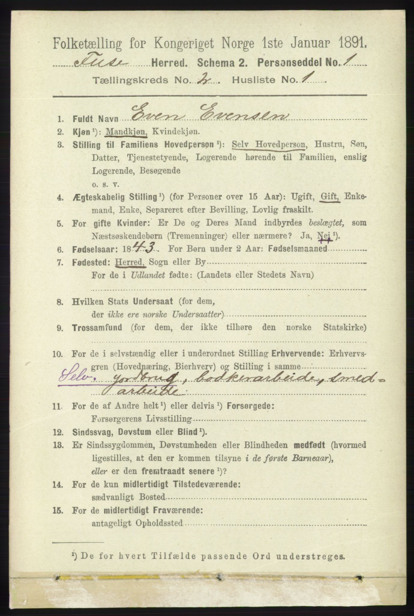 RA, 1891 census for 1241 Fusa, 1891, p. 303