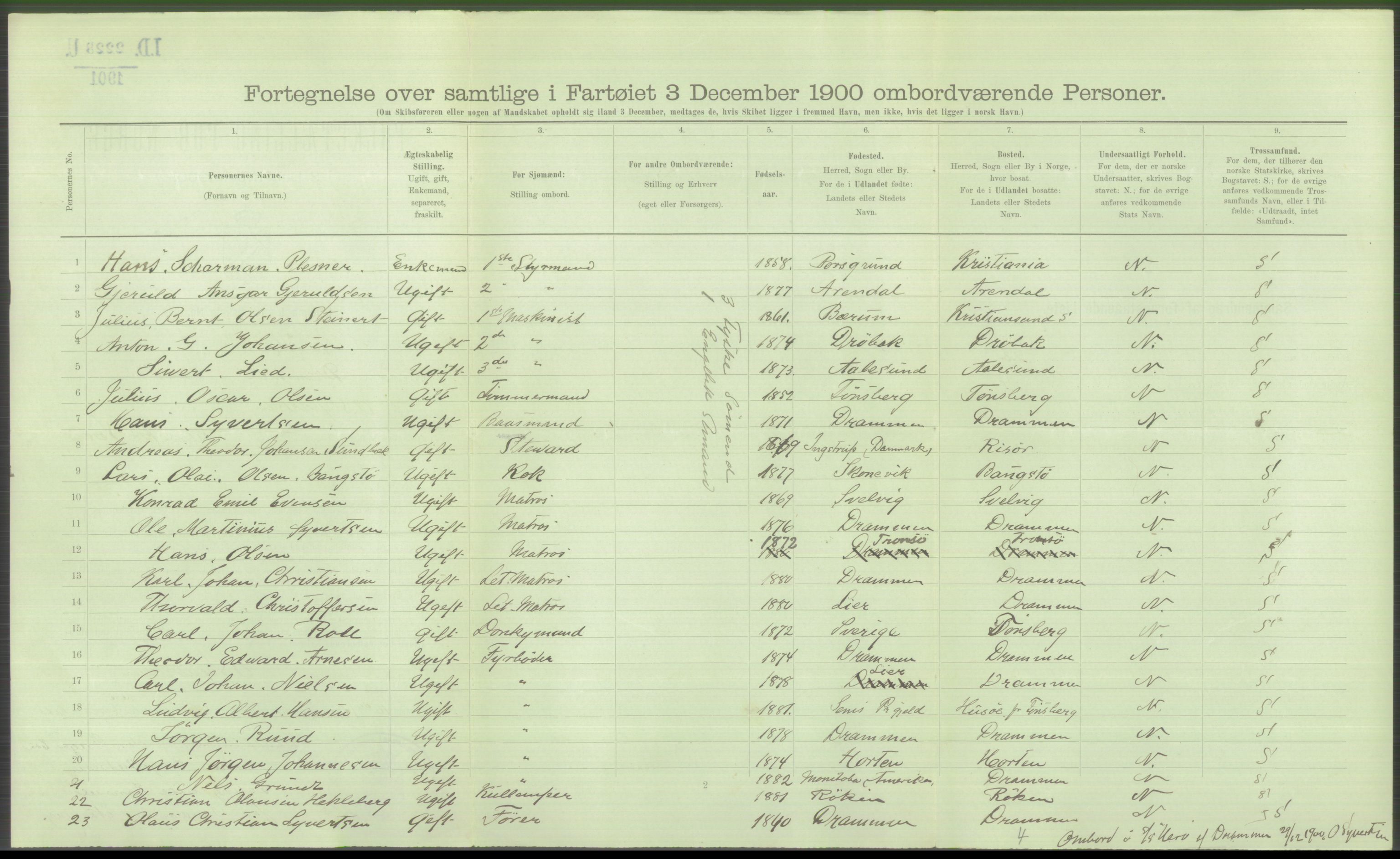 RA, 1900 Census - ship lists from ships in Norwegian harbours, harbours abroad and at sea, 1900, p. 6176