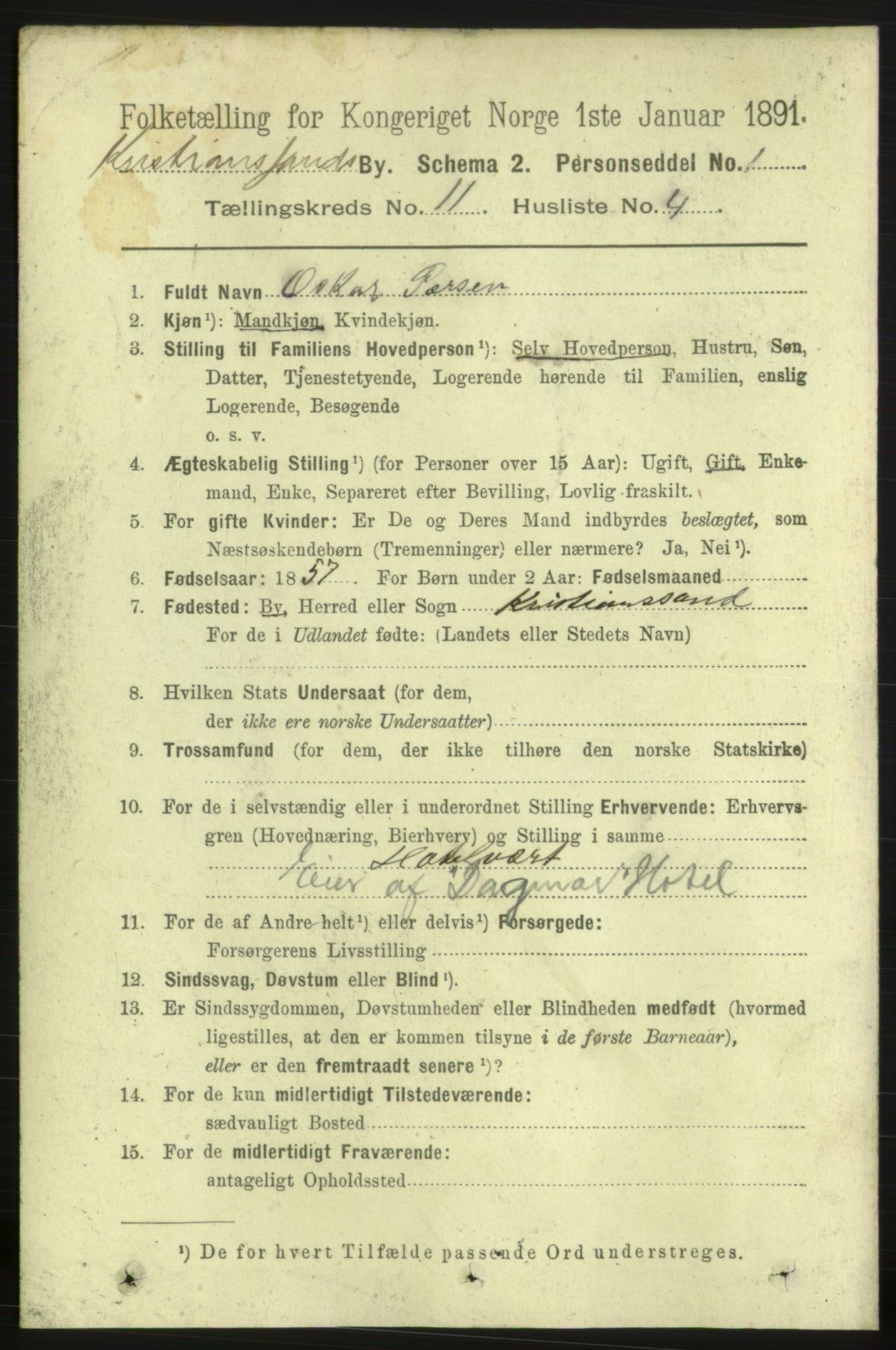 RA, 1891 census for 1001 Kristiansand, 1891, p. 5601