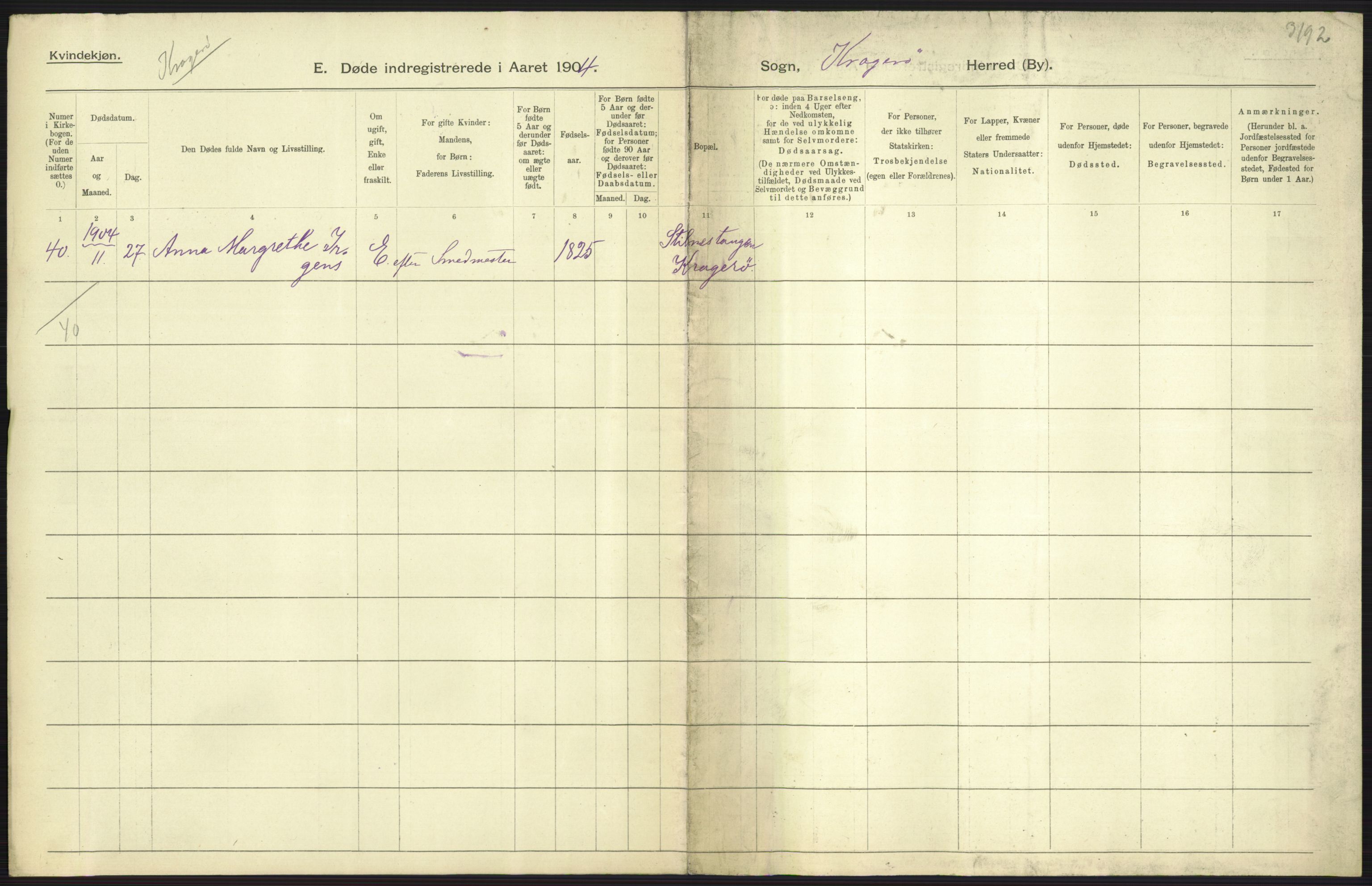 Statistisk sentralbyrå, Sosiodemografiske emner, Befolkning, AV/RA-S-2228/D/Df/Dfa/Dfab/L0009: Bratsberg amt: Fødte, gifte, døde, 1904, p. 751