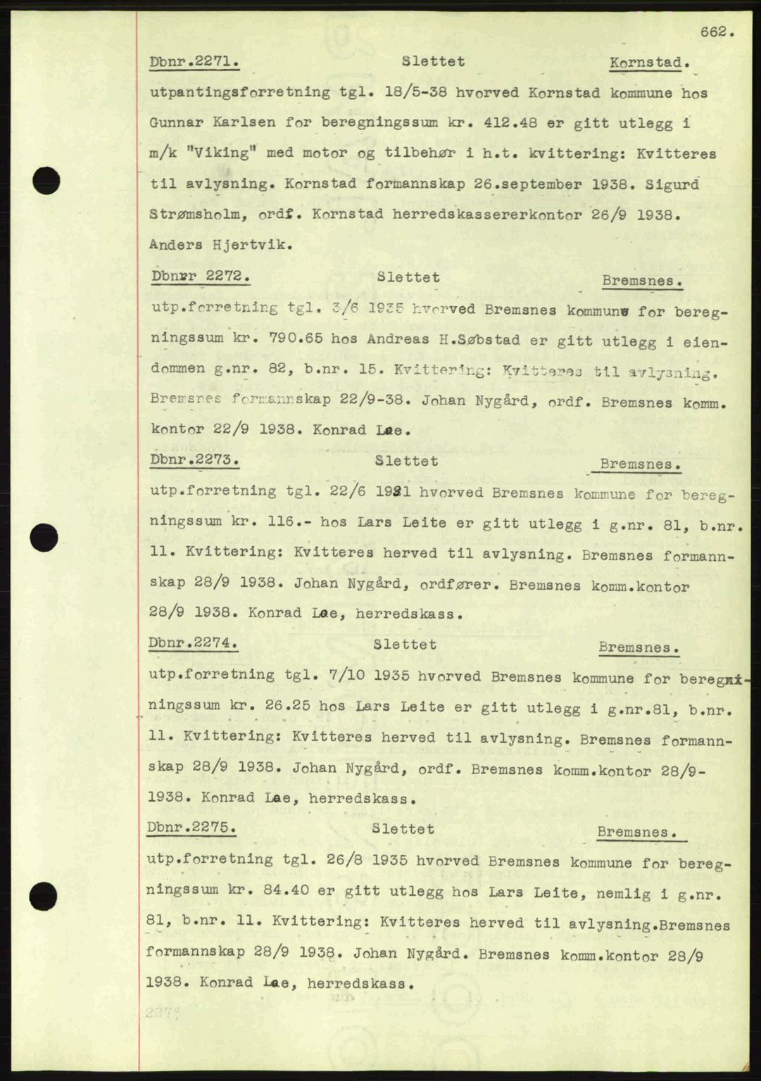 Nordmøre sorenskriveri, AV/SAT-A-4132/1/2/2Ca: Mortgage book no. C80, 1936-1939, Diary no: : 2271/1938