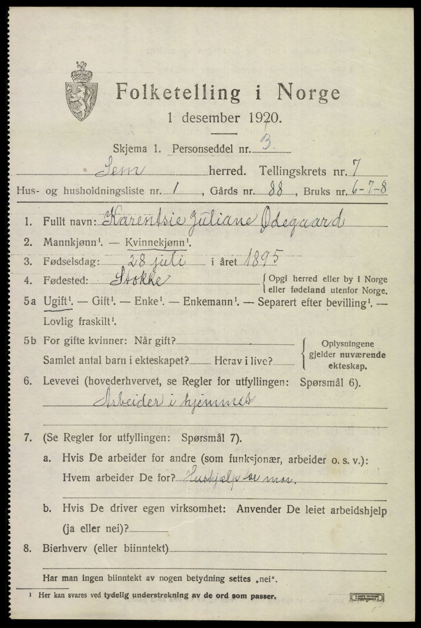 SAKO, 1920 census for Sem, 1920, p. 10347