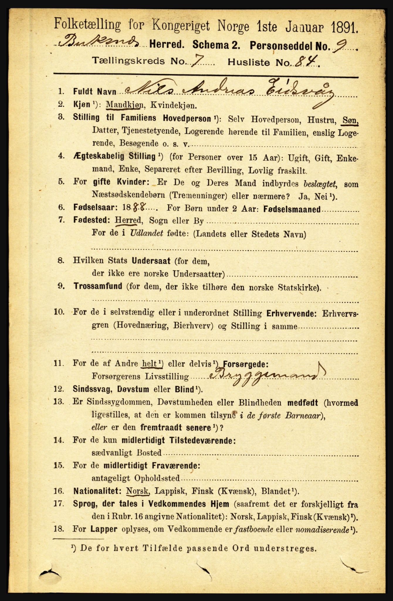 RA, 1891 census for 1860 Buksnes, 1891, p. 5551