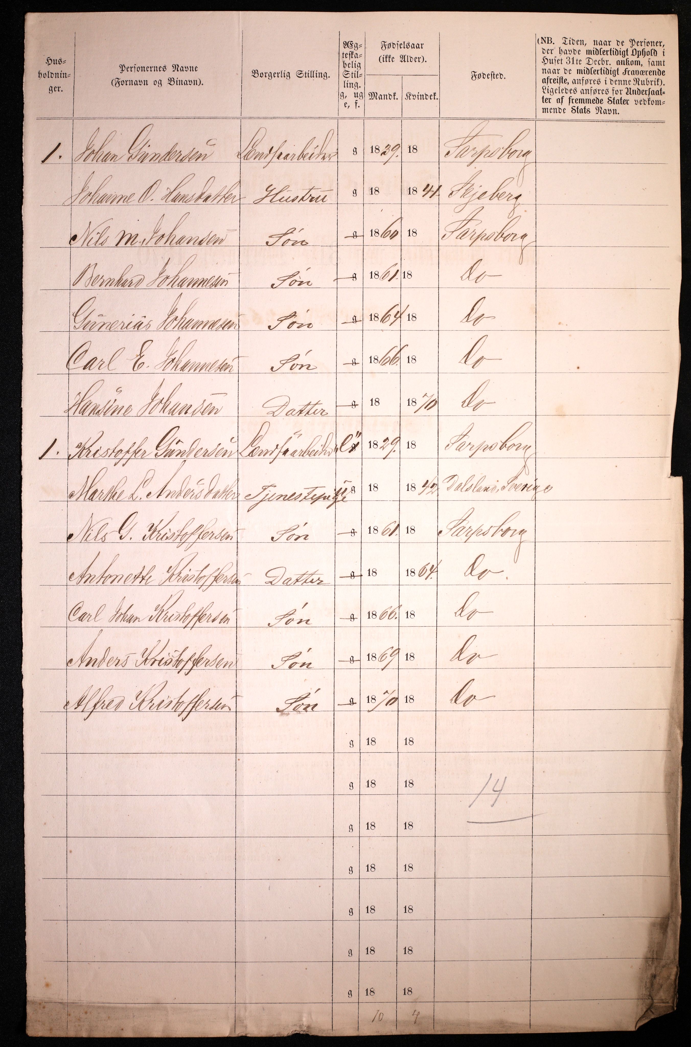 RA, 1870 census for 0102 Sarpsborg, 1870, p. 98