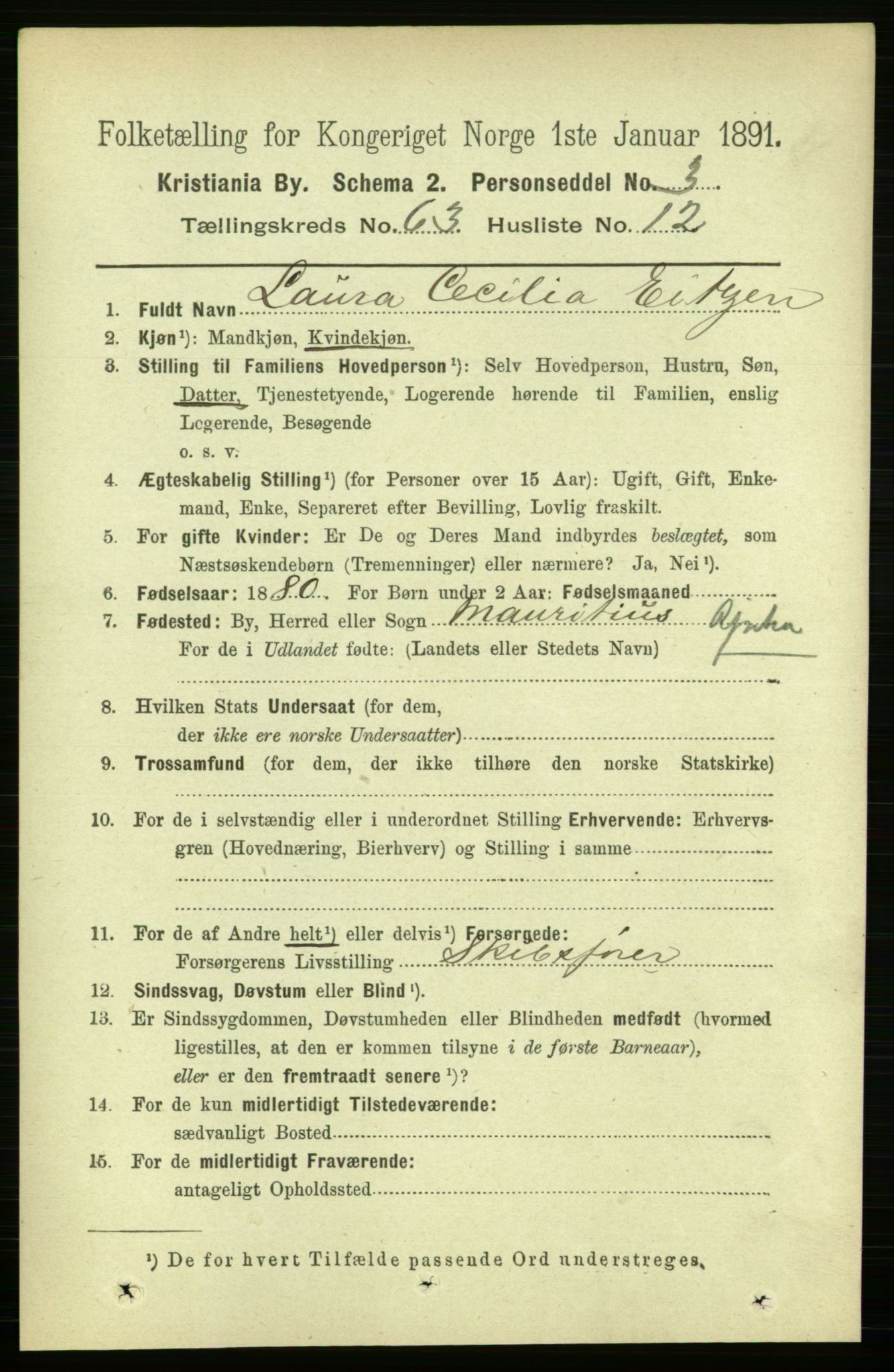 RA, 1891 census for 0301 Kristiania, 1891, p. 33989