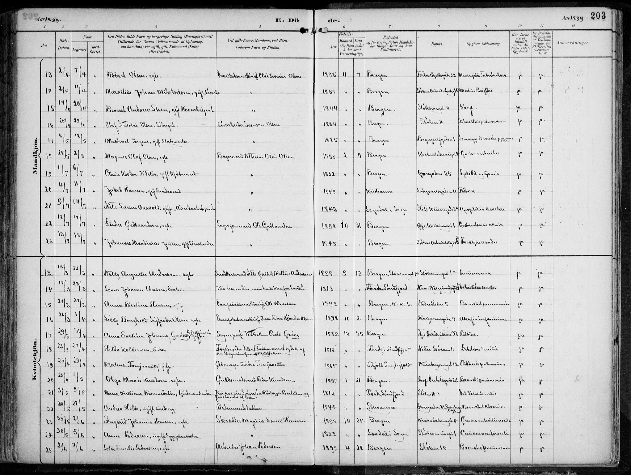 Mariakirken Sokneprestembete, AV/SAB-A-76901/H/Hab/L0005: Parish register (copy) no. A 5, 1893-1913, p. 203