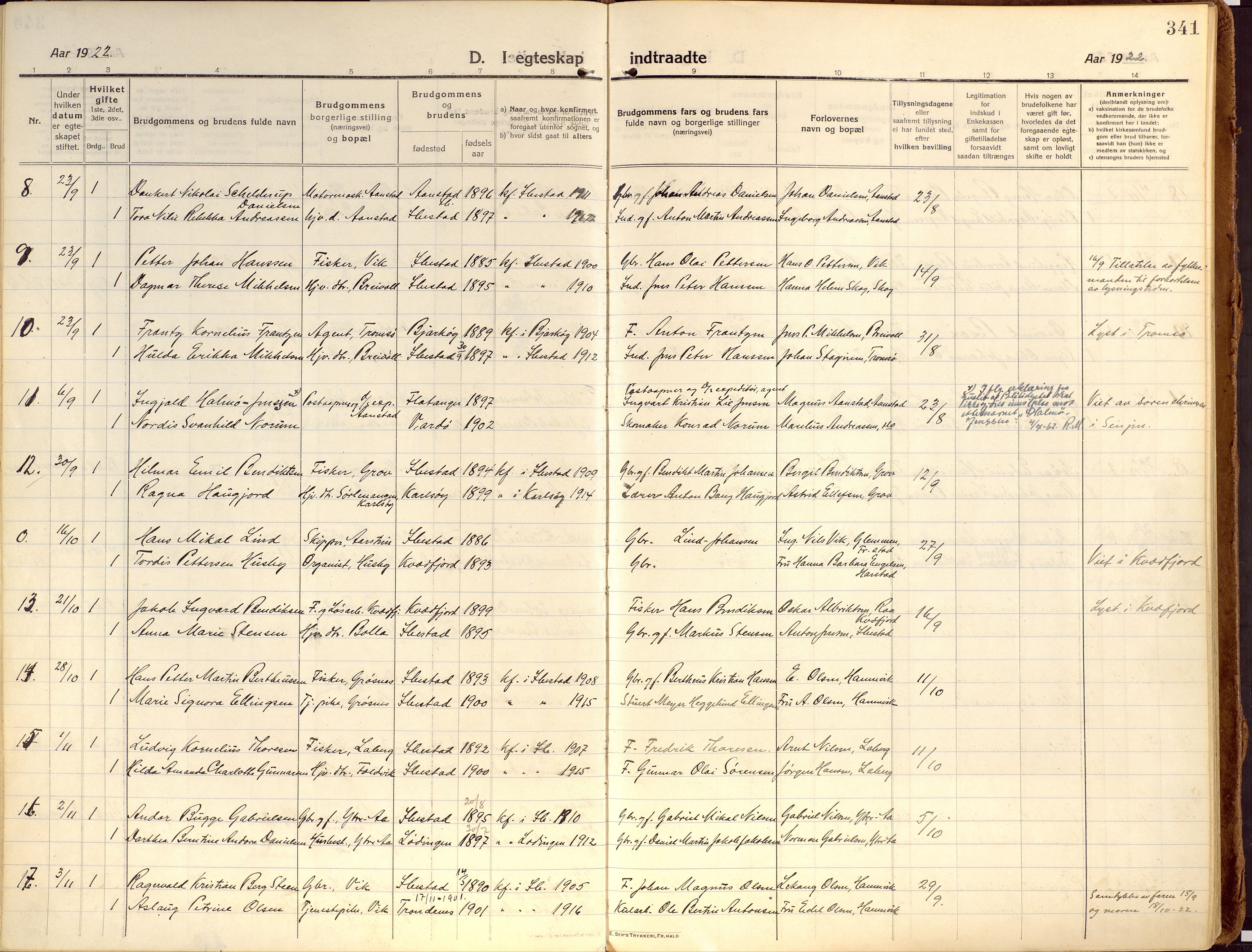 Ibestad sokneprestembete, AV/SATØ-S-0077/H/Ha/Haa/L0018kirke: Parish register (official) no. 18, 1915-1929, p. 341