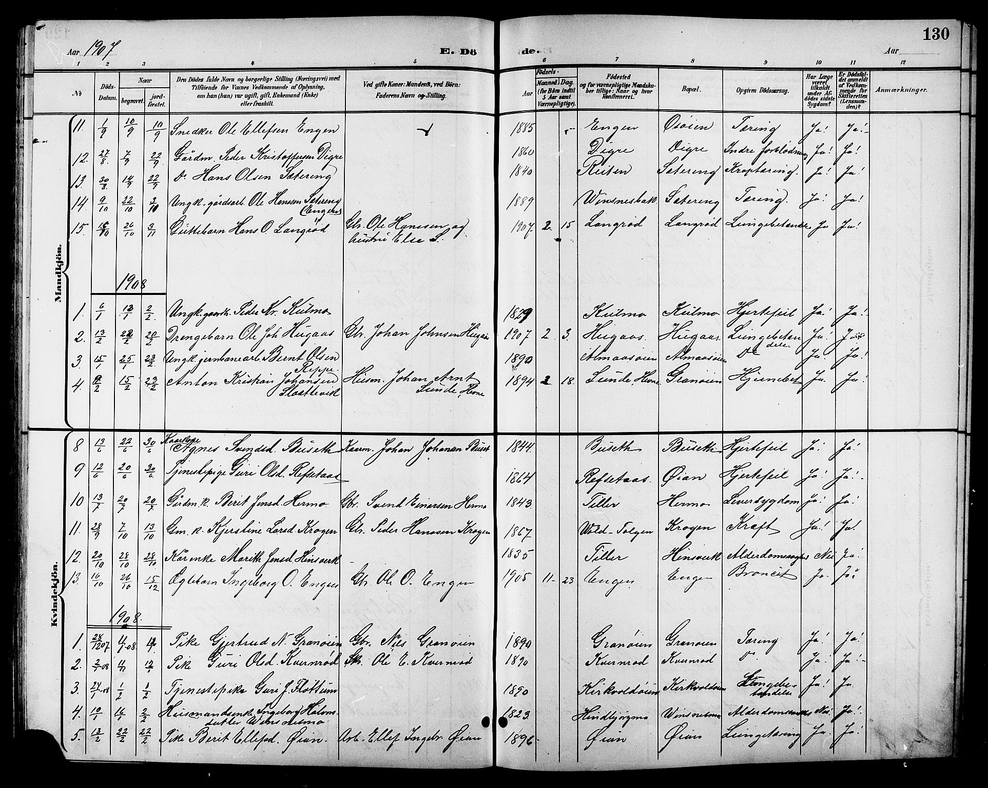 Ministerialprotokoller, klokkerbøker og fødselsregistre - Sør-Trøndelag, AV/SAT-A-1456/688/L1029: Parish register (copy) no. 688C04, 1899-1915, p. 130