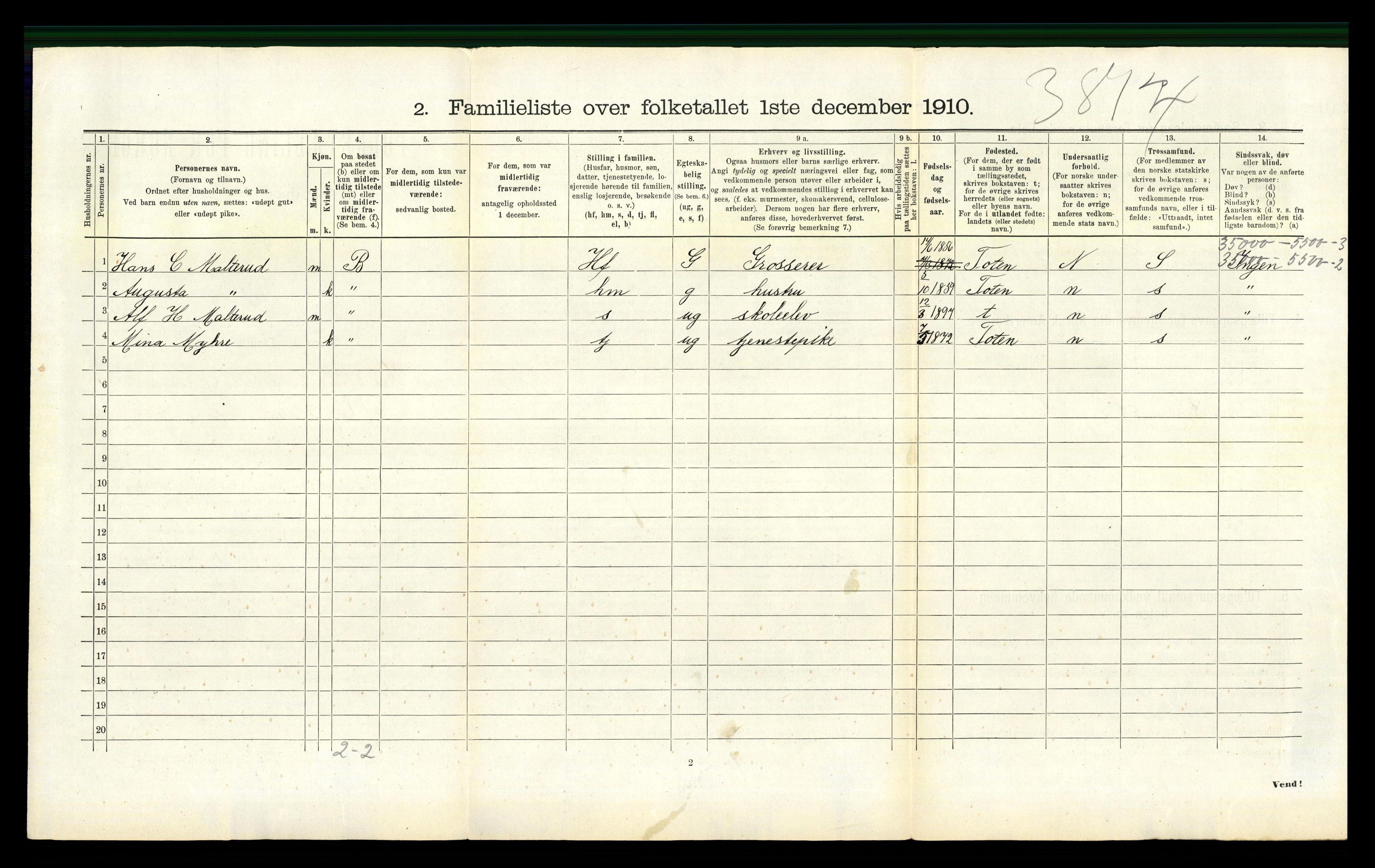 RA, 1910 census for Kristiansand, 1910, p. 2757