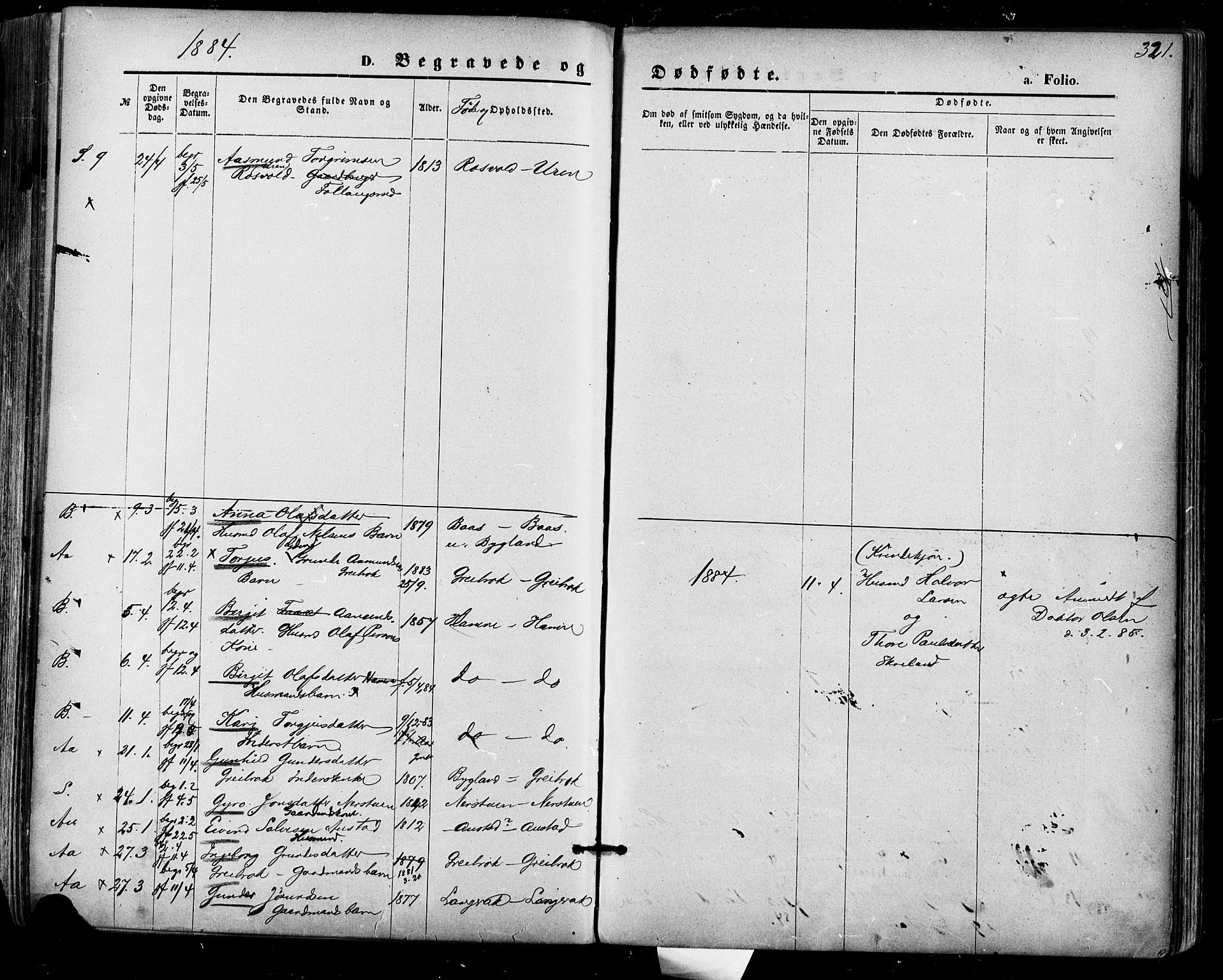 Bygland sokneprestkontor, AV/SAK-1111-0006/F/Fa/Fab/L0006: Parish register (official) no. A 6, 1873-1884, p. 321