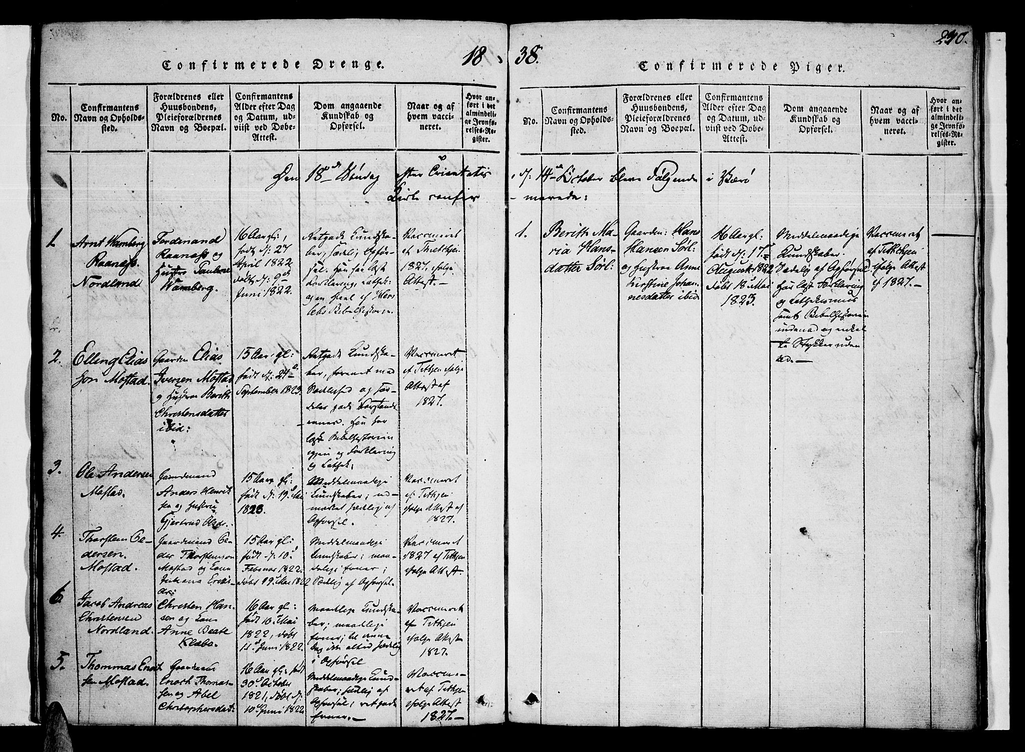 Ministerialprotokoller, klokkerbøker og fødselsregistre - Nordland, AV/SAT-A-1459/807/L0120: Parish register (official) no. 807A03, 1821-1848, p. 240