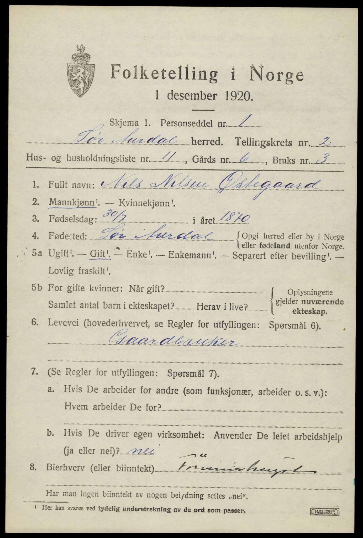 SAH, 1920 census for Sør-Aurdal, 1920, p. 1775