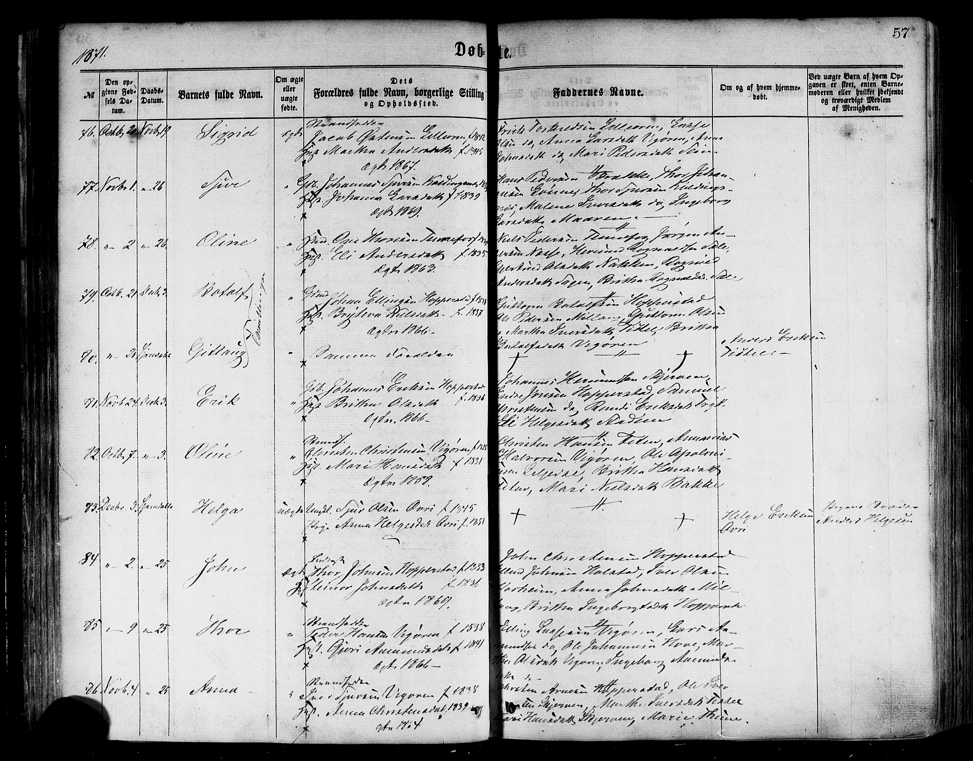 Vik sokneprestembete, AV/SAB-A-81501/H/Haa/Haaa/L0009: Parish register (official) no. A 9, 1866-1877, p. 57