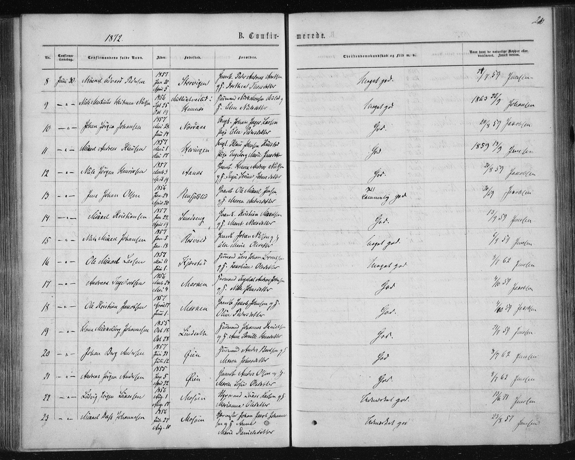 Ministerialprotokoller, klokkerbøker og fødselsregistre - Nordland, AV/SAT-A-1459/820/L0294: Parish register (official) no. 820A15, 1866-1879, p. 210