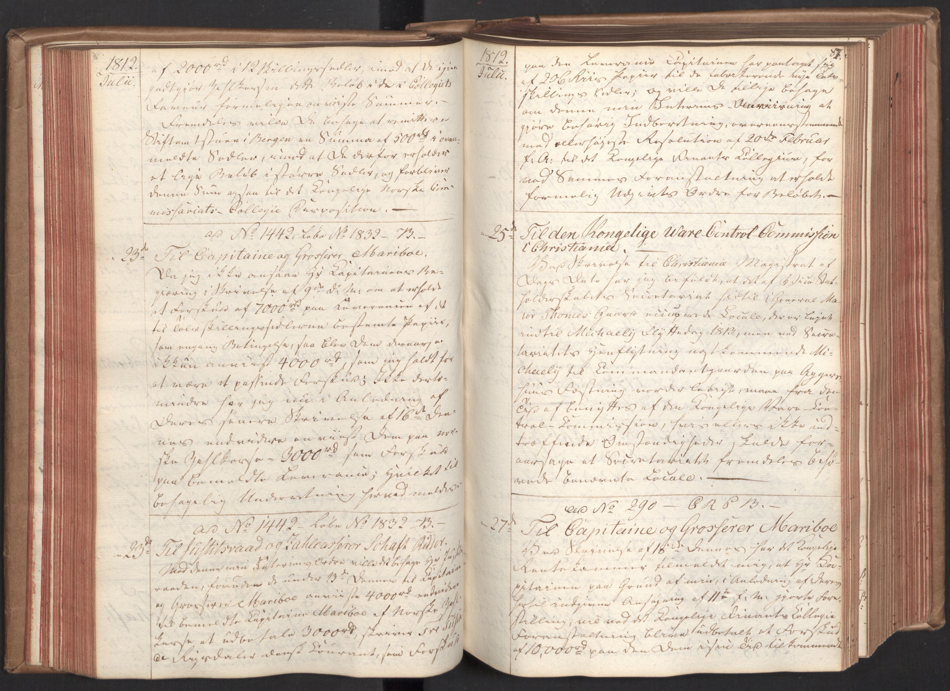 Stattholderembetet 1810-1814, 2. kontor (Kontor B), AV/RA-EA-5432/Bc/L0002: Korrespondanseprotokoll, 1812-1813, p. 86b-87a