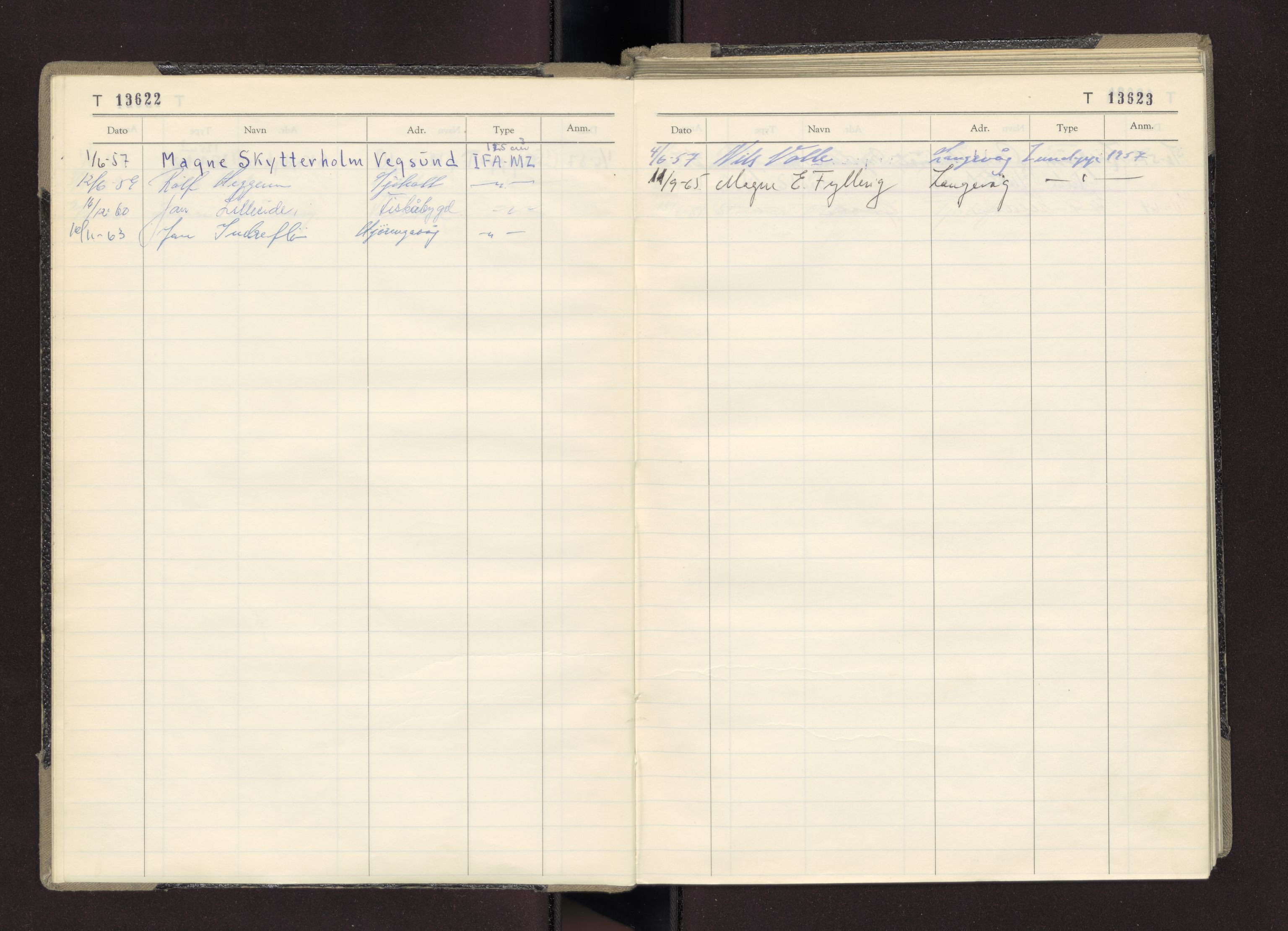 Møre og Romsdal vegkontor - Ålesund trafikkstasjon, AV/SAT-A-4099/F/Fc/L0011: Bilregister; T 13601 - T 13999, 1955-1970