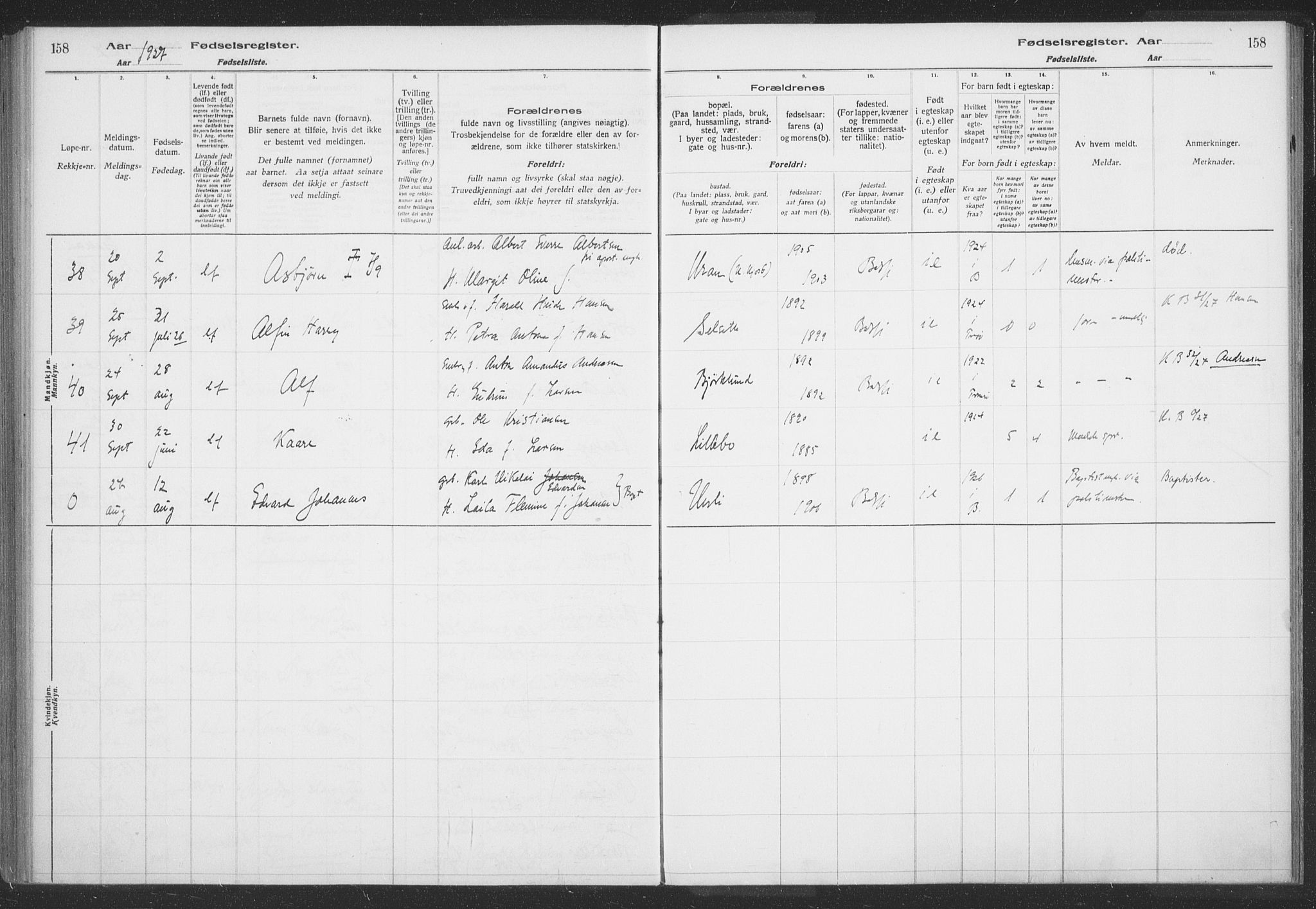 Balsfjord sokneprestembete, AV/SATØ-S-1303/H/Hb/L0059: Birth register no. 59, 1916-1930, p. 158