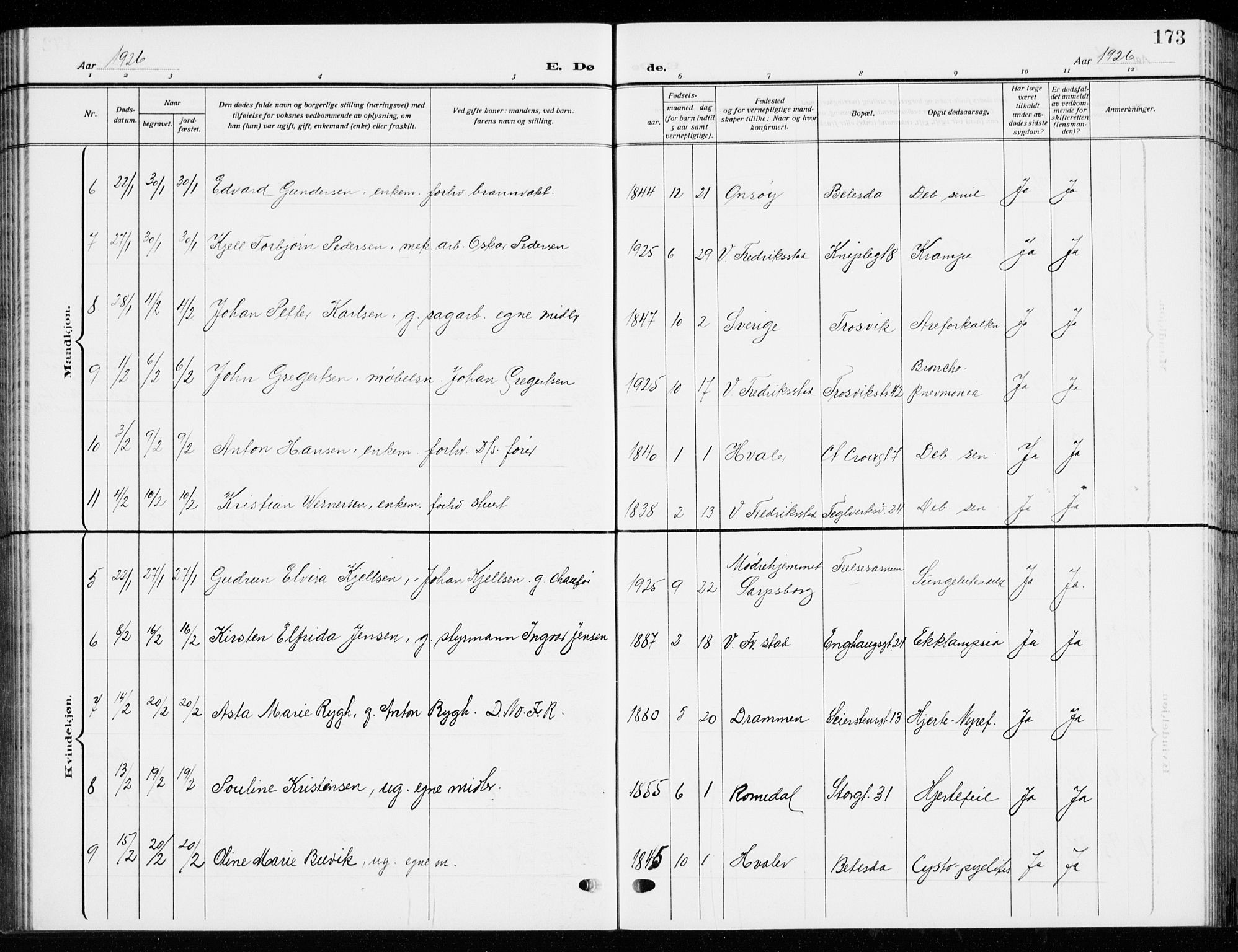 Fredrikstad domkirkes prestekontor Kirkebøker, SAO/A-10906/G/Ga/L0004: Parish register (copy) no. 4, 1910-1944, p. 173