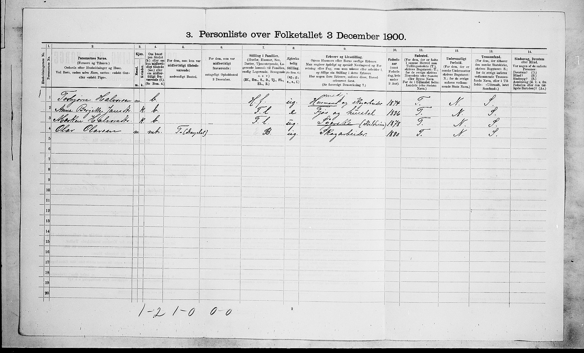 SAKO, 1900 census for Drangedal, 1900, p. 880